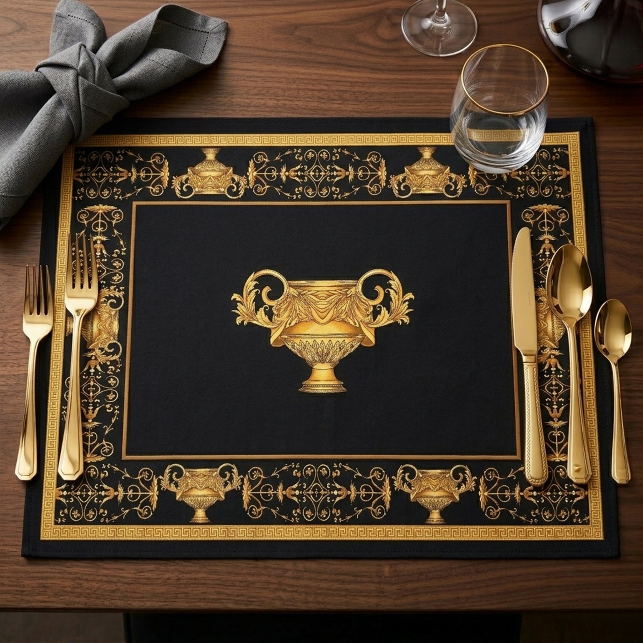 Platzset / Tischset in Lederoptik mit Kunstleder-Rückseite – abwaschbar, rutschhemmend, elegant – Design Löwe, Amphore oder Krone