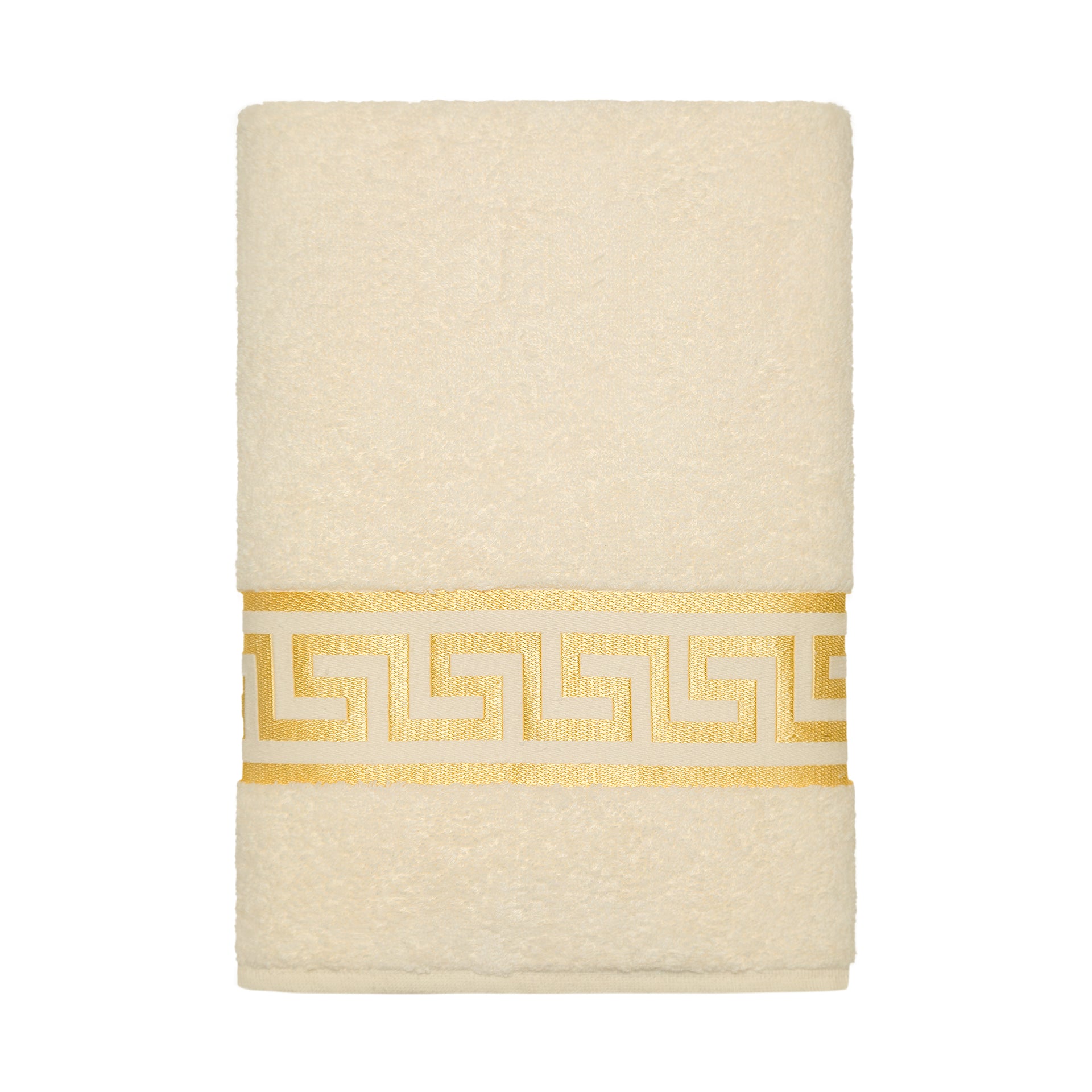 Premium Handtücher Mäander in beige gold - 100% Baumwolle Frottee - Stickerei