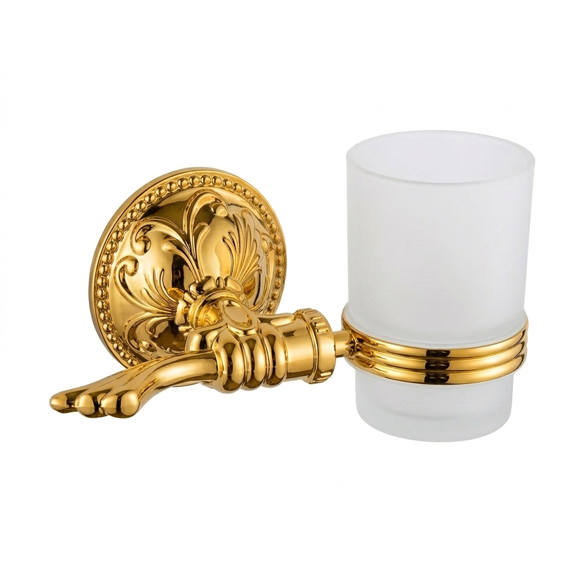 Zahnputzbecher Gold mit Flügeldesign – Wandhalter aus Glas im Vintage Stil