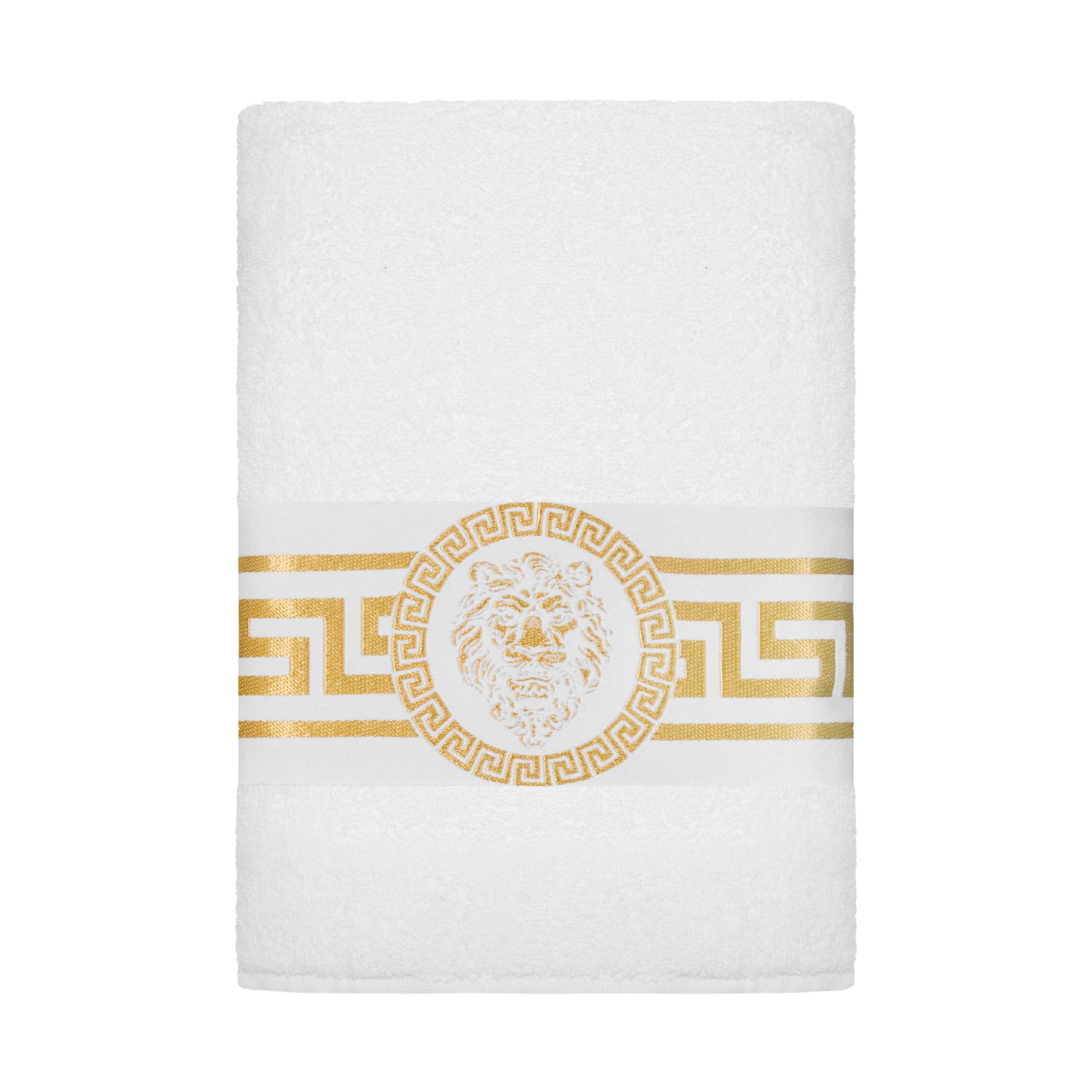 Meander Lion Towels White Gold