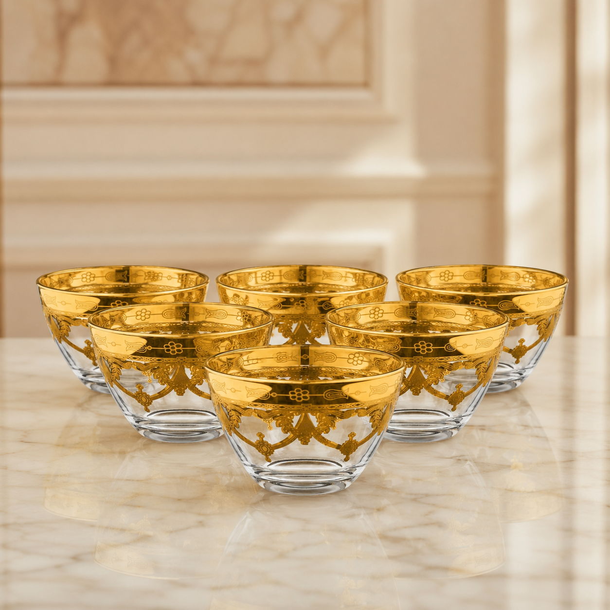 Murano luxury crystal fruit bowl set golden