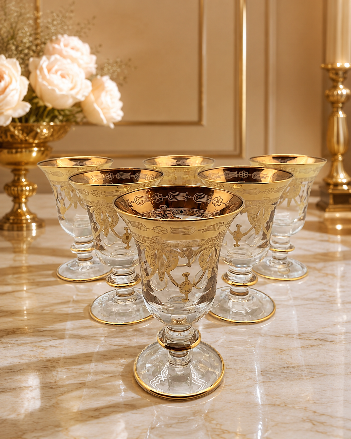 Luxury Murano crystal water glasses gold