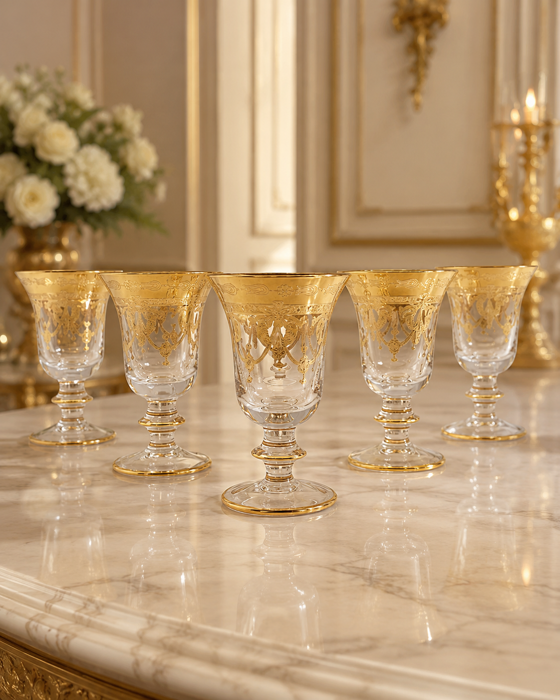 Luxury Murano crystal water glasses gold
