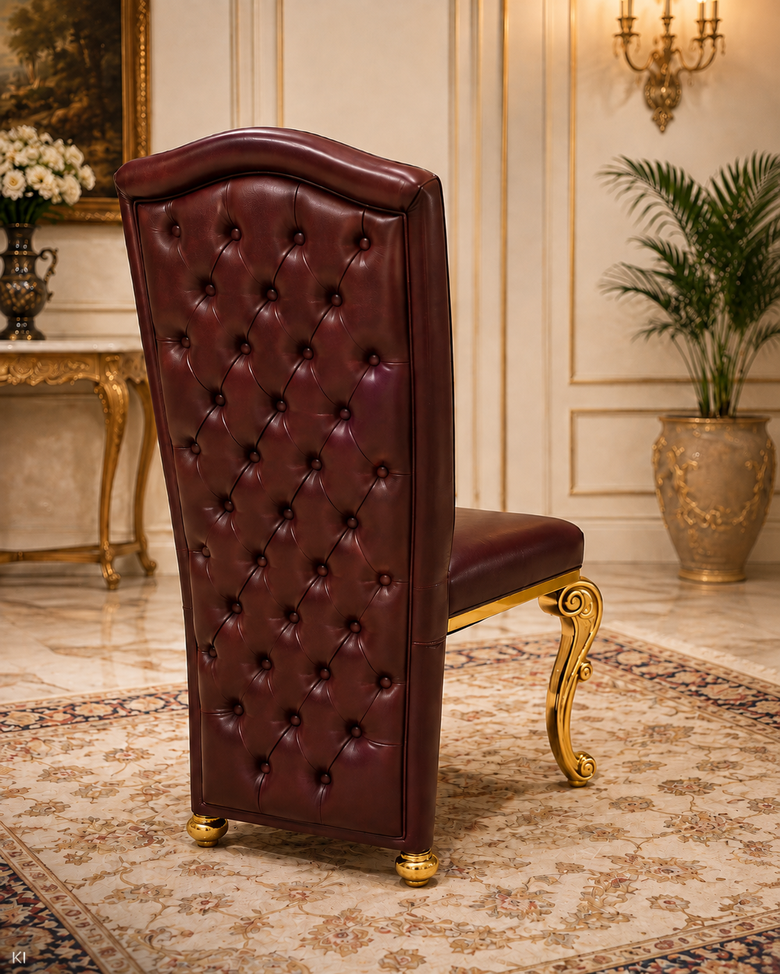 6er-Set eleganter Hochlehner-Stühle in Bordeauxrot und Gold
