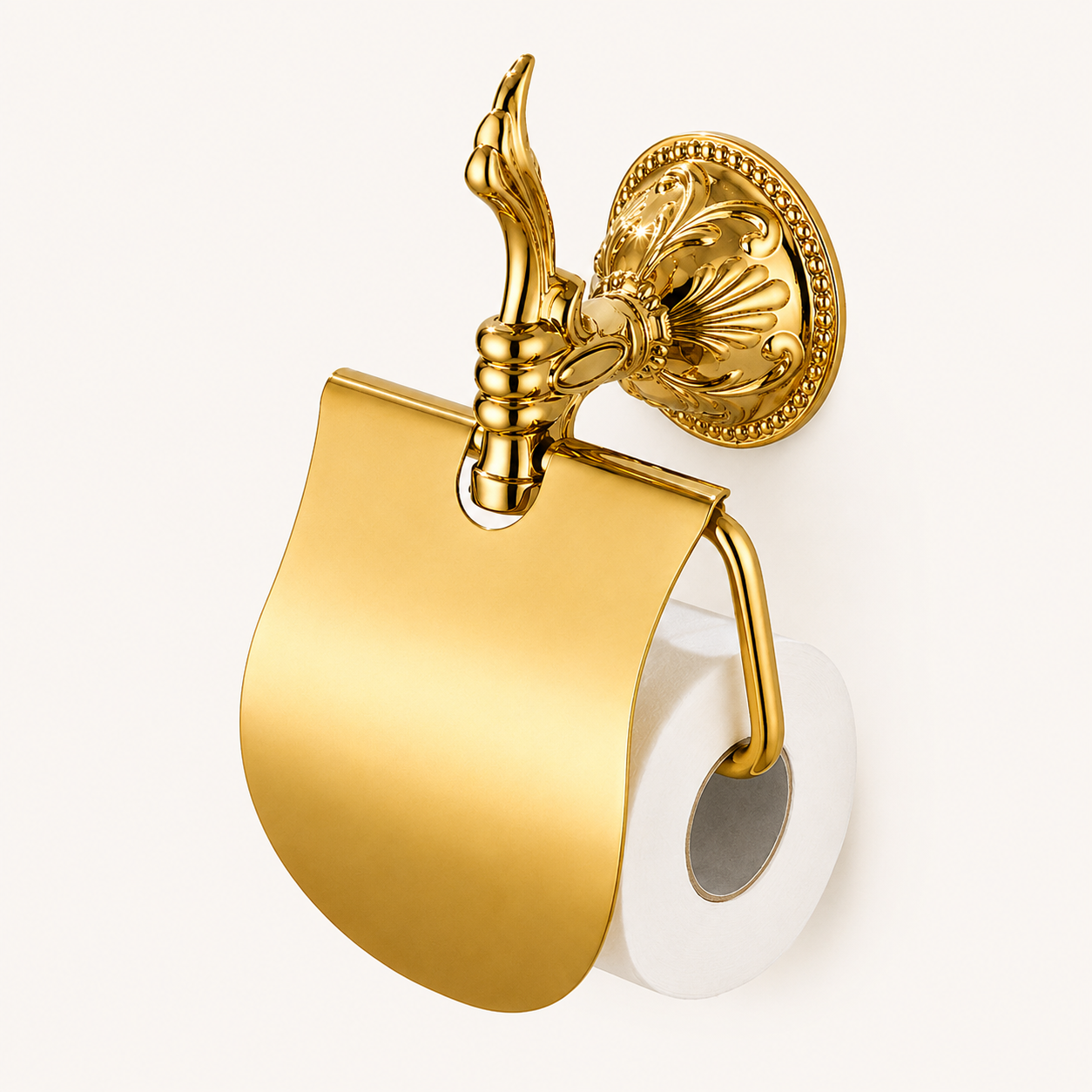 Toilettenpapierhalter mit Deckel aus Messing Esclusivo - gold poliert, zur Wandbefestigung, edel und rostfrei