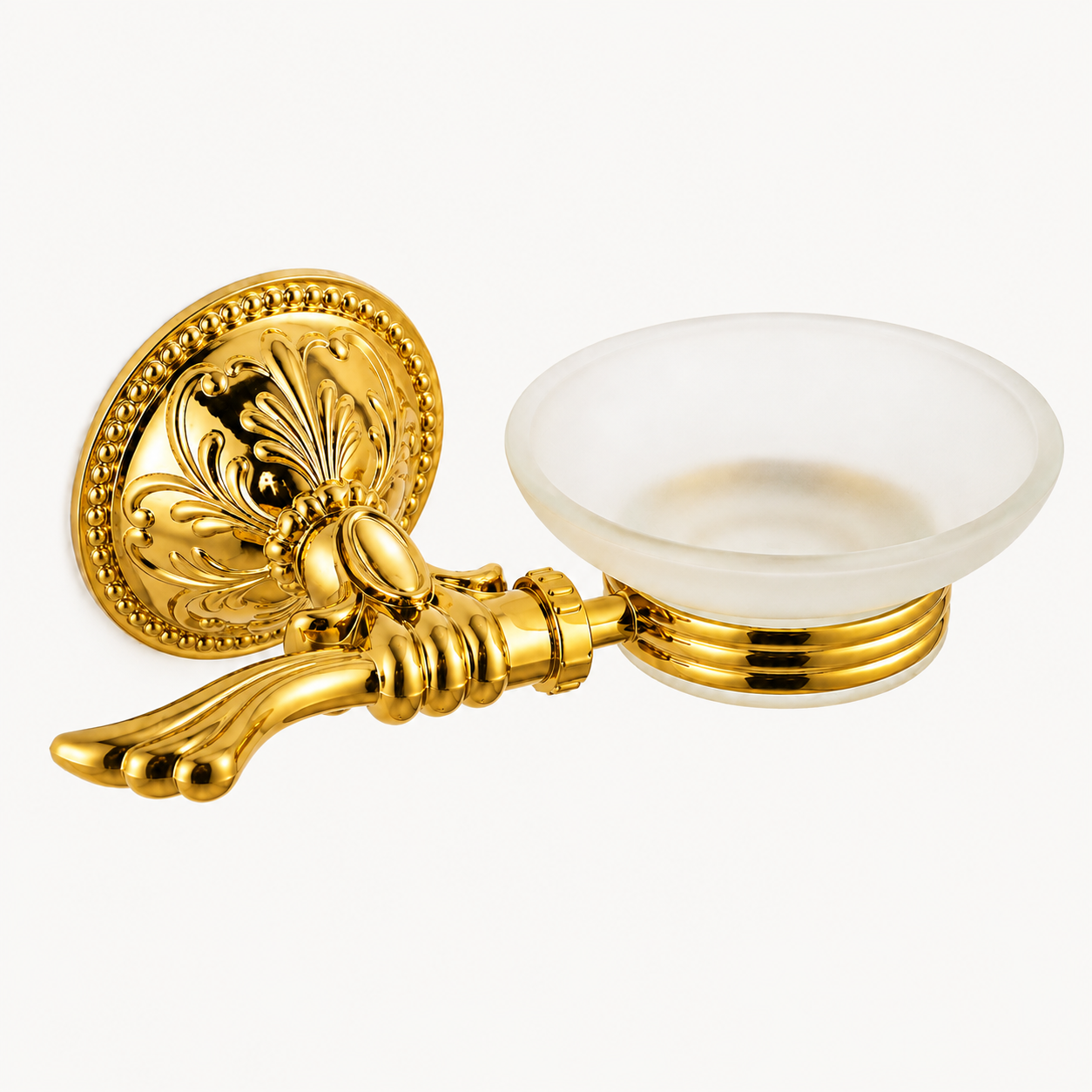 Esclusivo Wand-Seifenschale in Gold mit satiniertem Glas