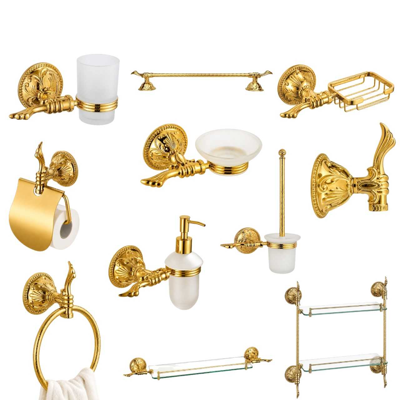 Luxus Toilettenbürste mit Halterung aus Messing und Milchglas Esclusivo  - Wandmontage, rostfrei, gold poliert