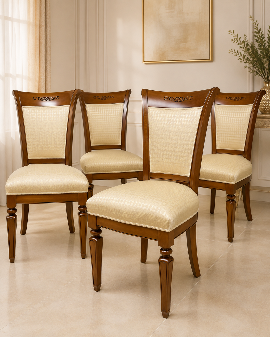 Klassisches 4er-Set Holzstühle Torriani