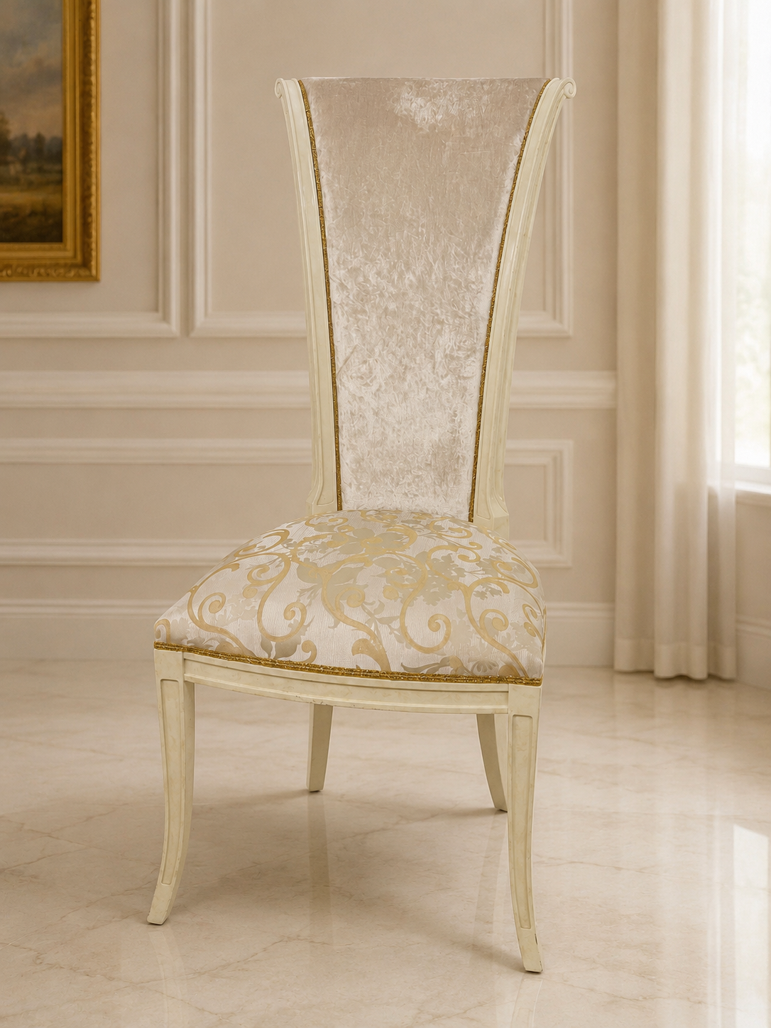 2er Set Elegante Hochlehner-Stühle – Creme/Gold im klassischen Design
