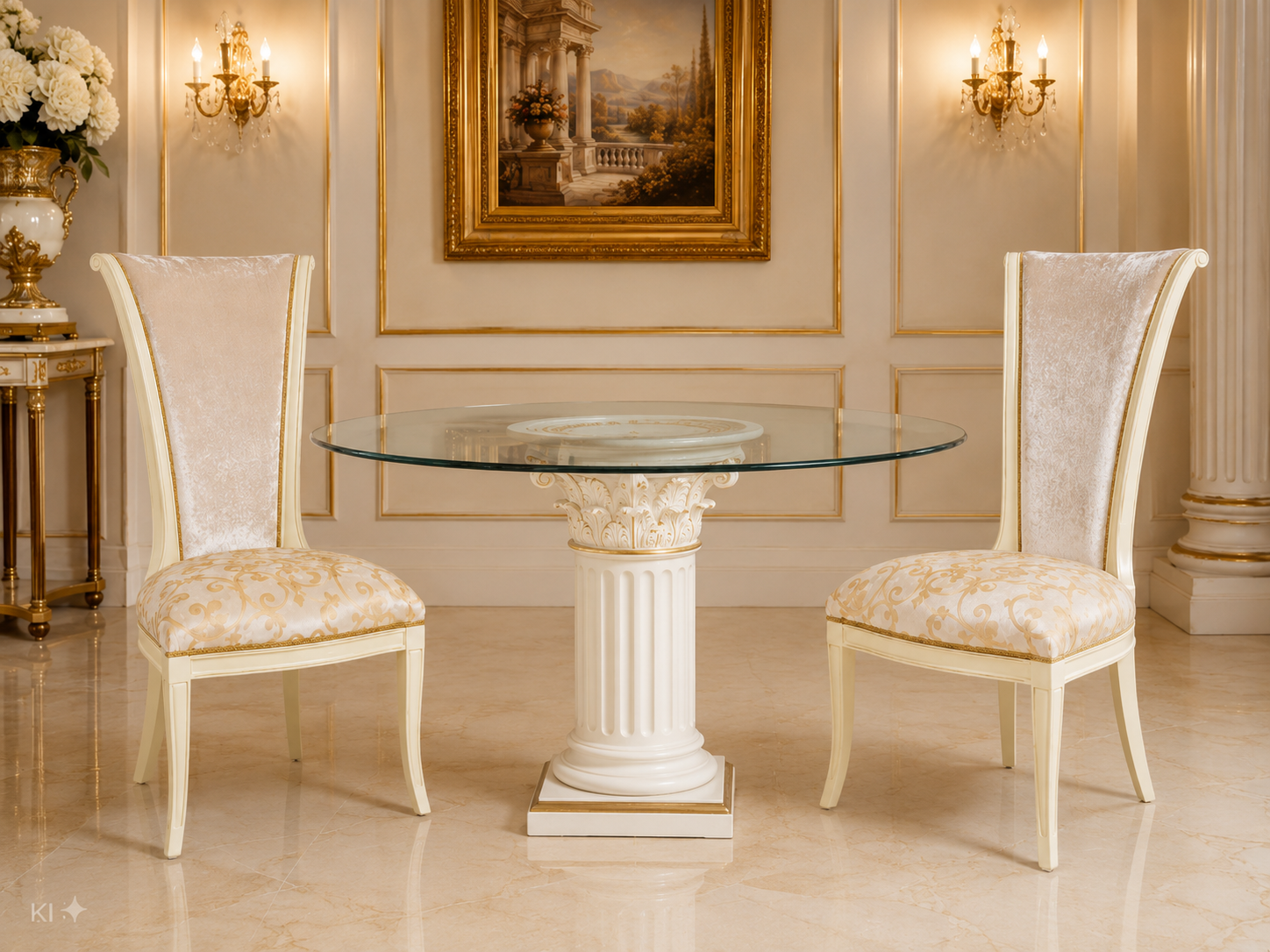 2er Set Elegante Hochlehner-Stühle – Creme/Gold im klassischen Design