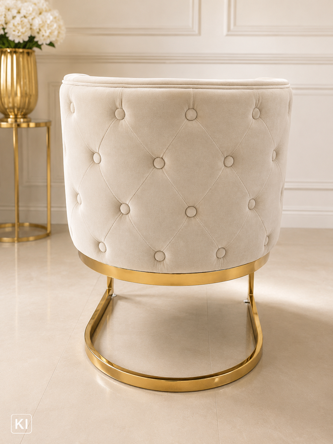 Set 4 Luxus Sessel Samt Beige mit Messinggestell