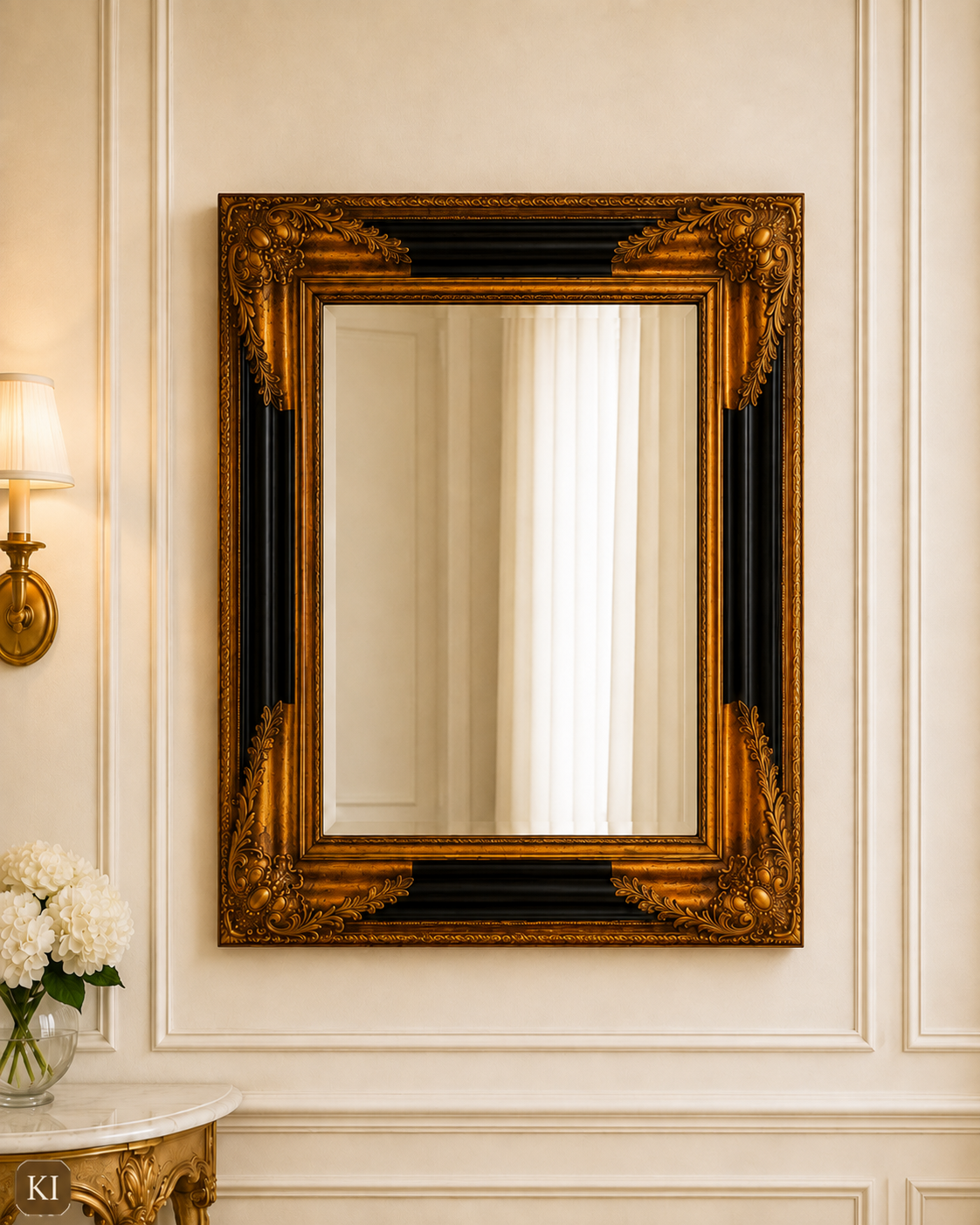 Barock Wandspiegel Gold-Schwarz – 75 x 85 cm