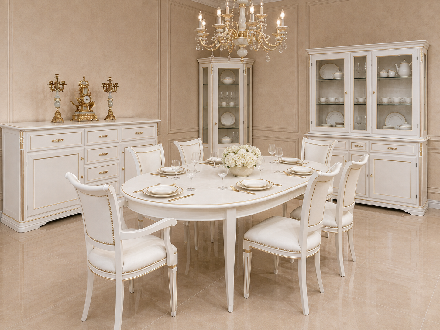 Esszimmer Sofia – Klassische Eleganz in Creme und Gold