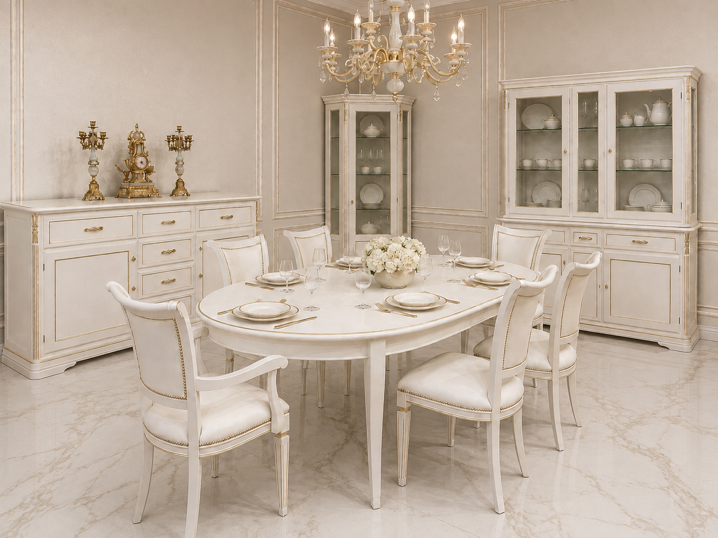 Esszimmer Sofia – Klassische Eleganz in Creme und Gold