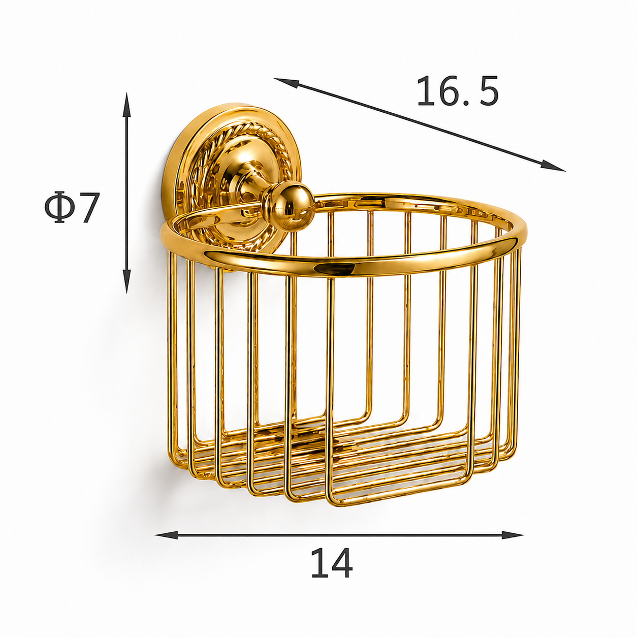 Toilettenreserverrollenhalter, Duschablage Wandkorb aus Messing – Gold poliert