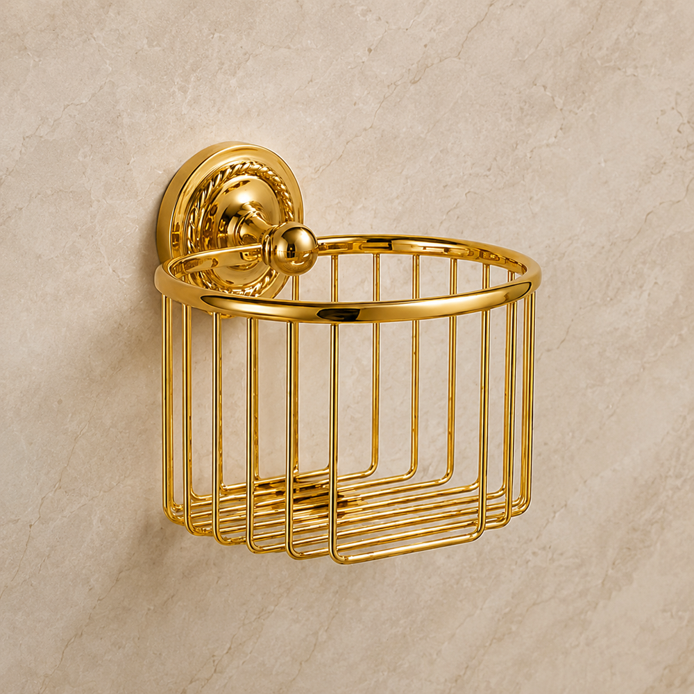 Toilettenreserverrollenhalter, Duschablage Wandkorb aus Messing – Gold poliert
