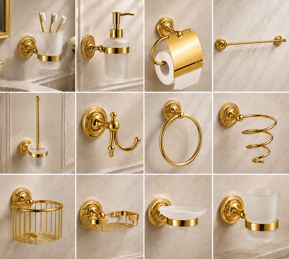 Toilettenreserverrollenhalter, Duschablage Wandkorb aus Messing – Gold poliert