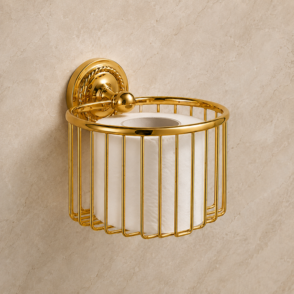 Toilettenreserverrollenhalter, Duschablage Wandkorb aus Messing – Gold poliert
