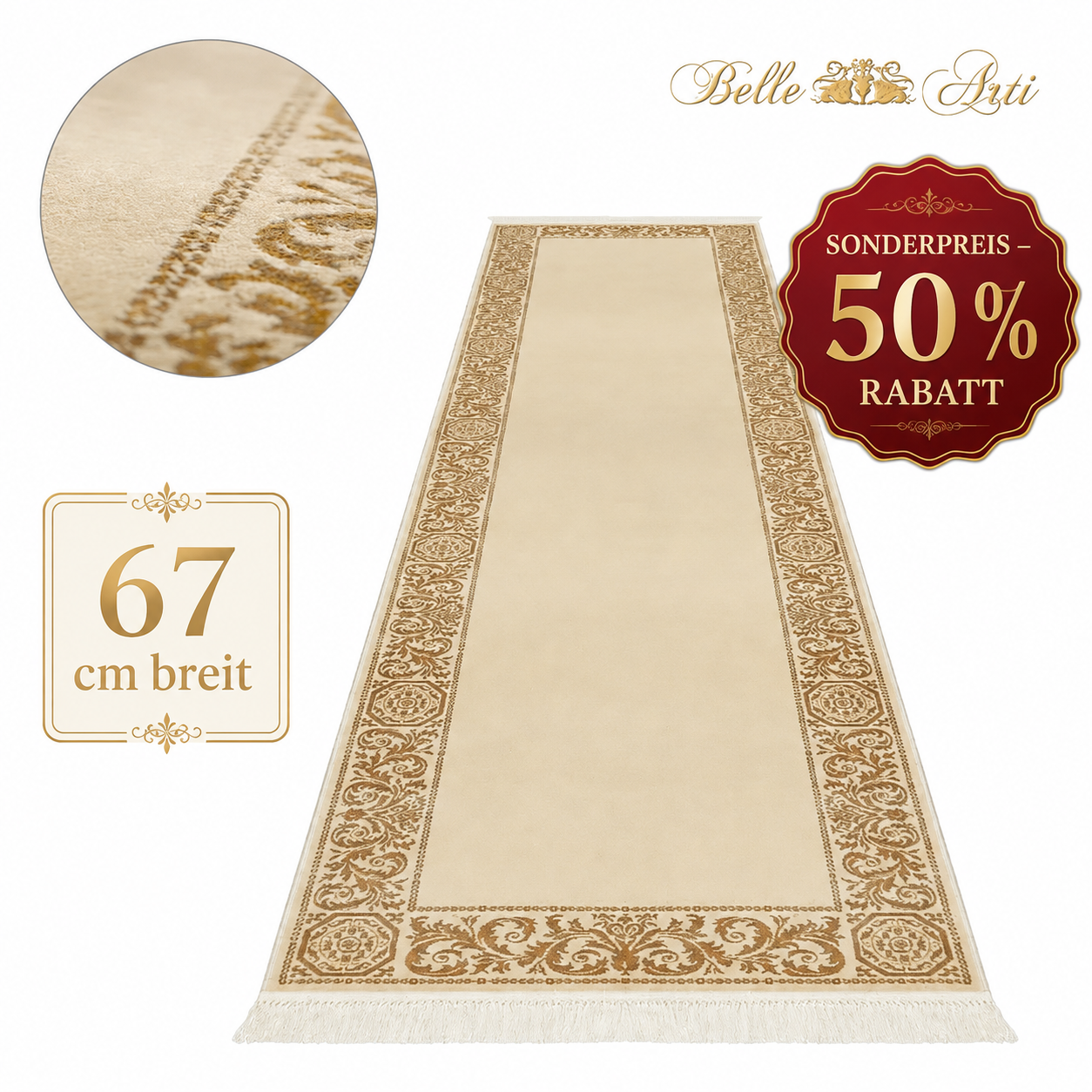 Teppich Läufer Barock Beige 67 cm  breit