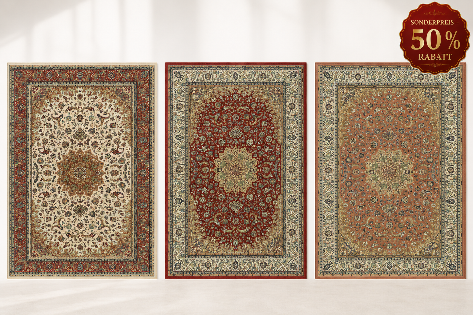 Teppich Orient Muster 144 Rot Beige Rosa mit Fransen
