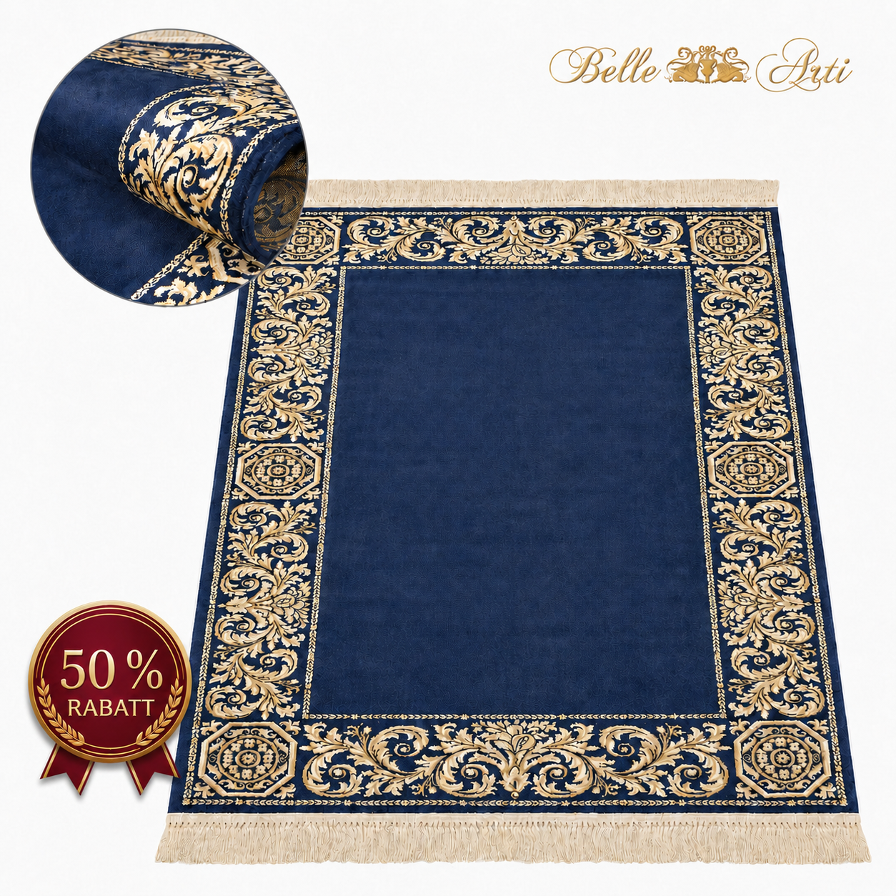 Luxus Teppich Barock Wohnzimmer in blau gold - 100% Viskose