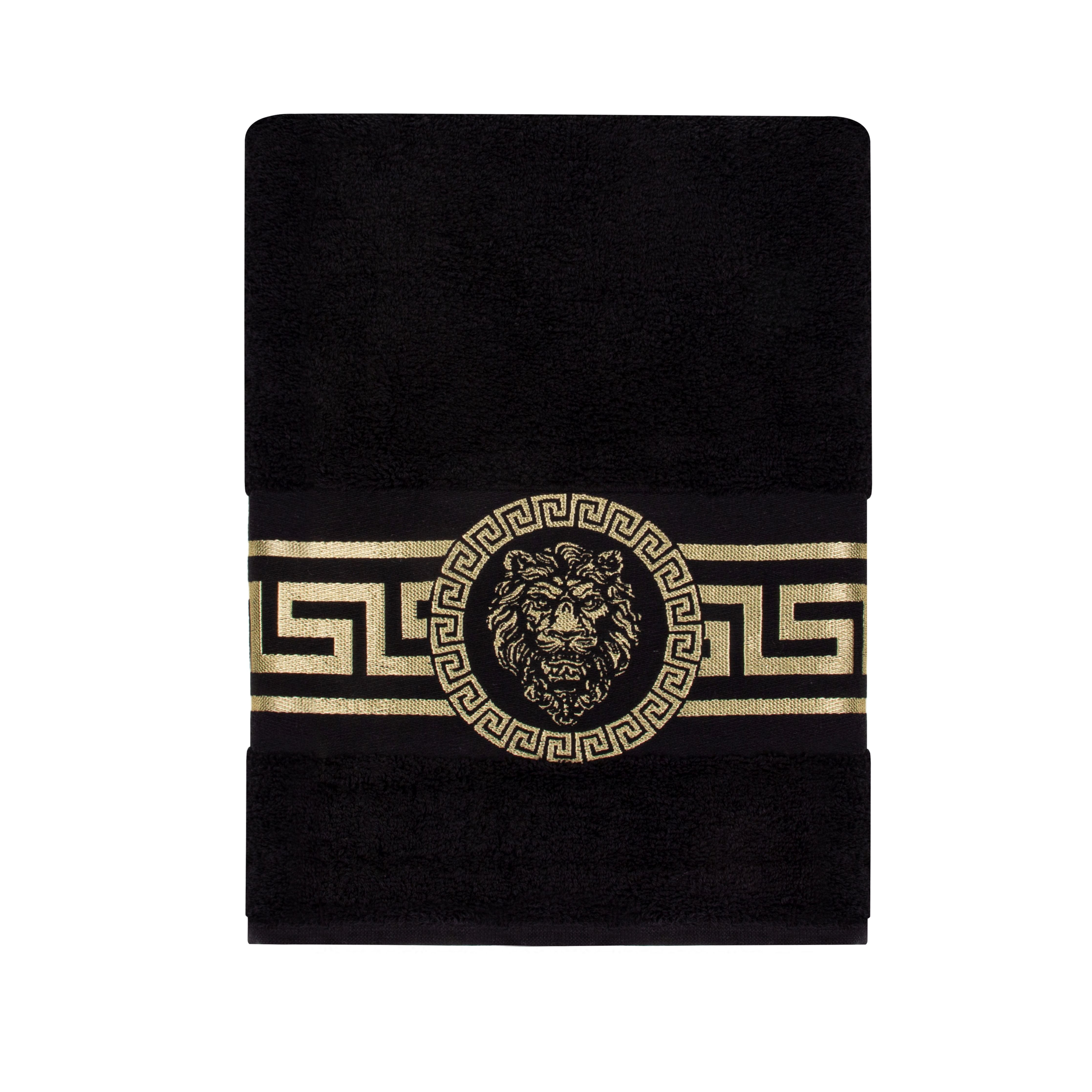 Handtücher mit Mäander Löwe Muster in Schwarz Gold eingestickt - 100% Baumwolle, saugstark, weich, edel