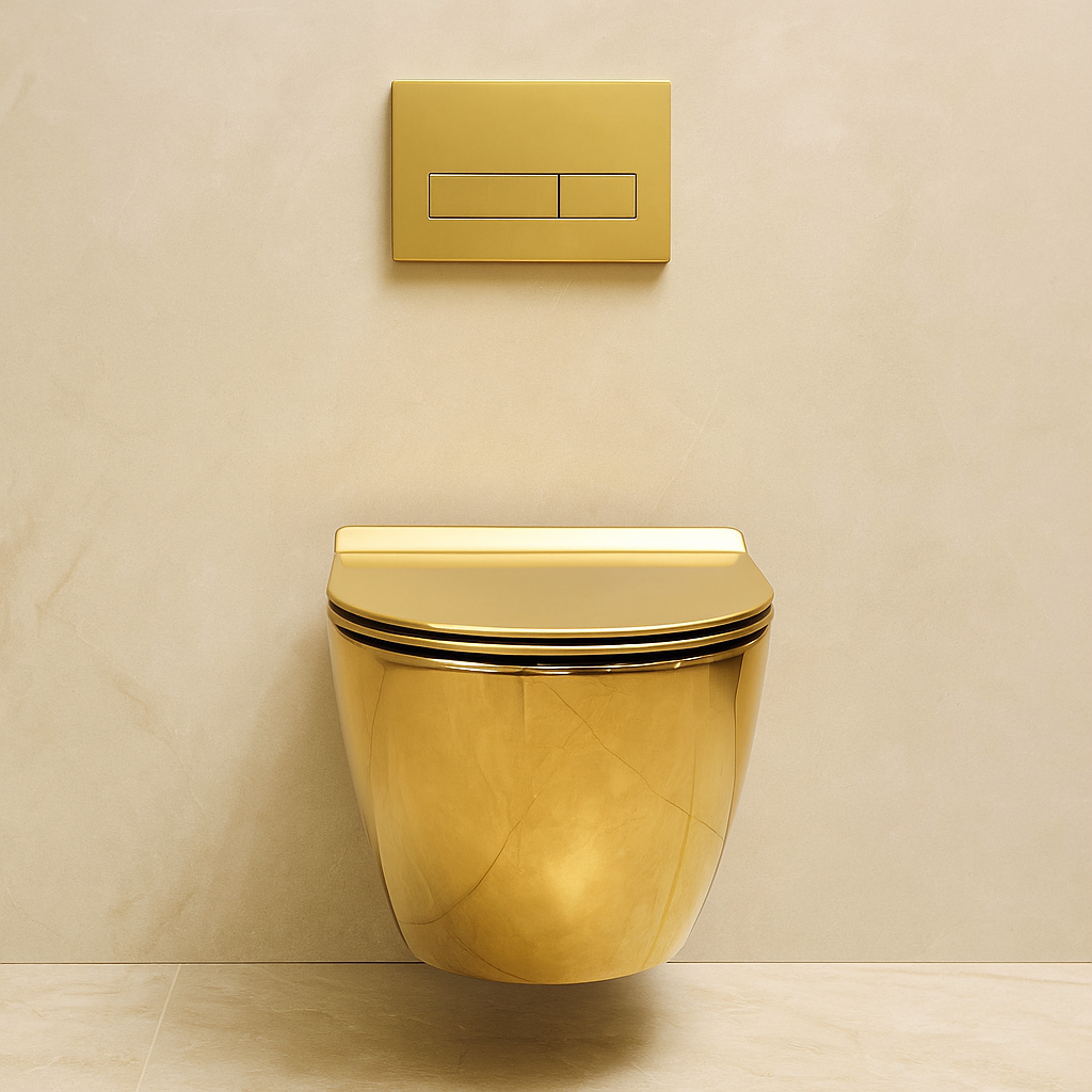 Exklusive Toilette Gold-Komplett innen und außen, Hängend