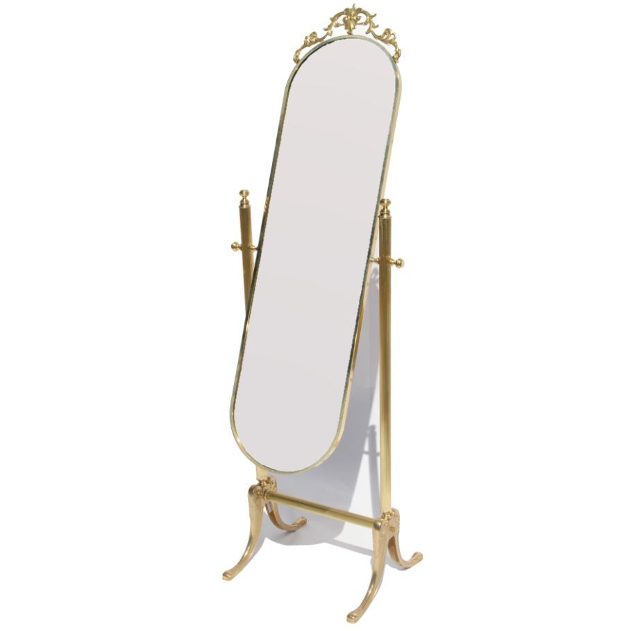Baroque standing mirror with brass crown 