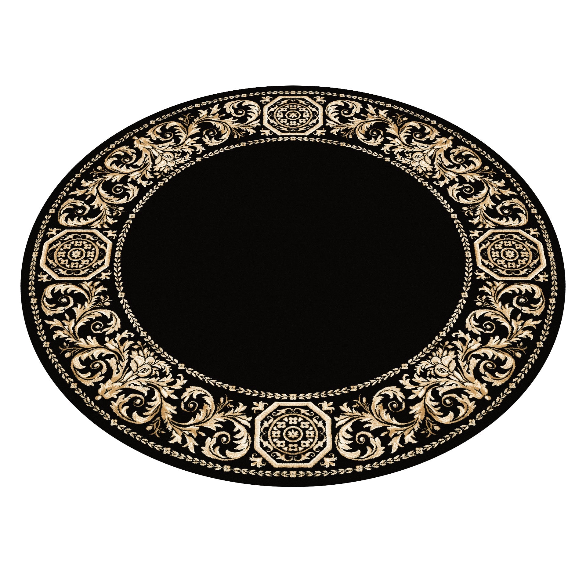 Carpet Round Baroque Black 