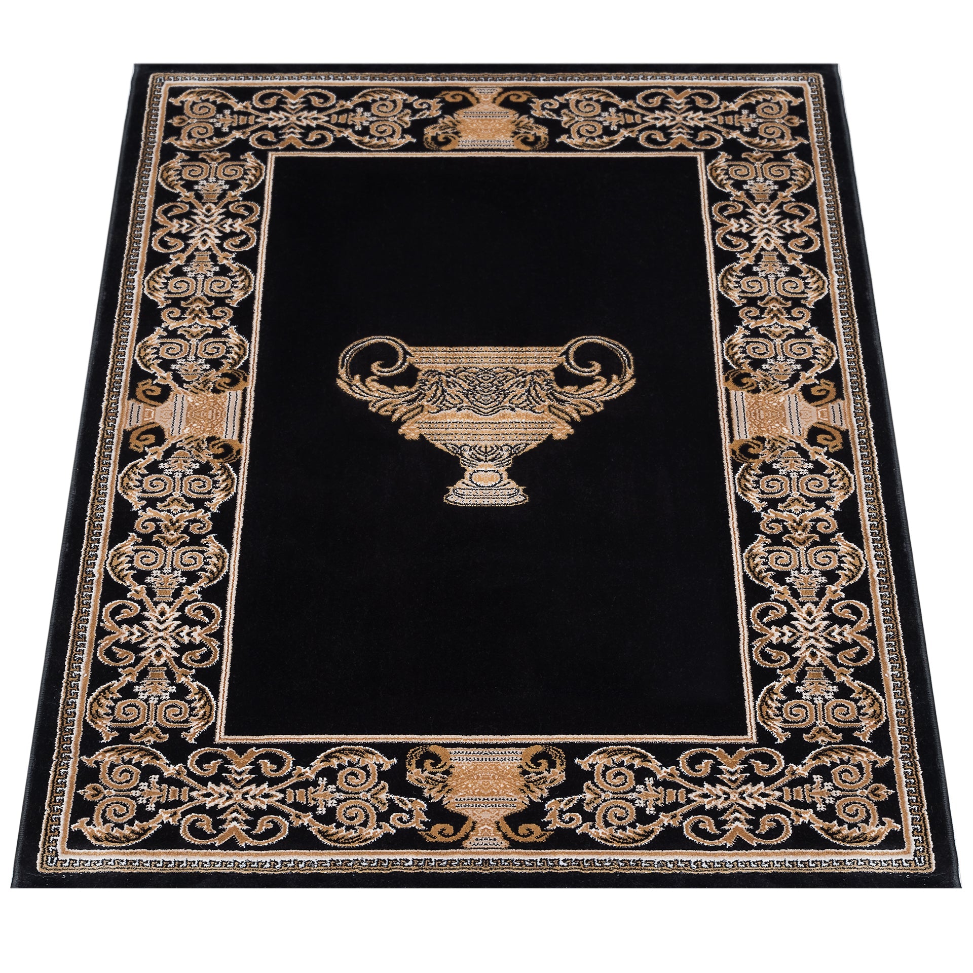 Designer carpet with Greek amphora in black gold - noble and stylish