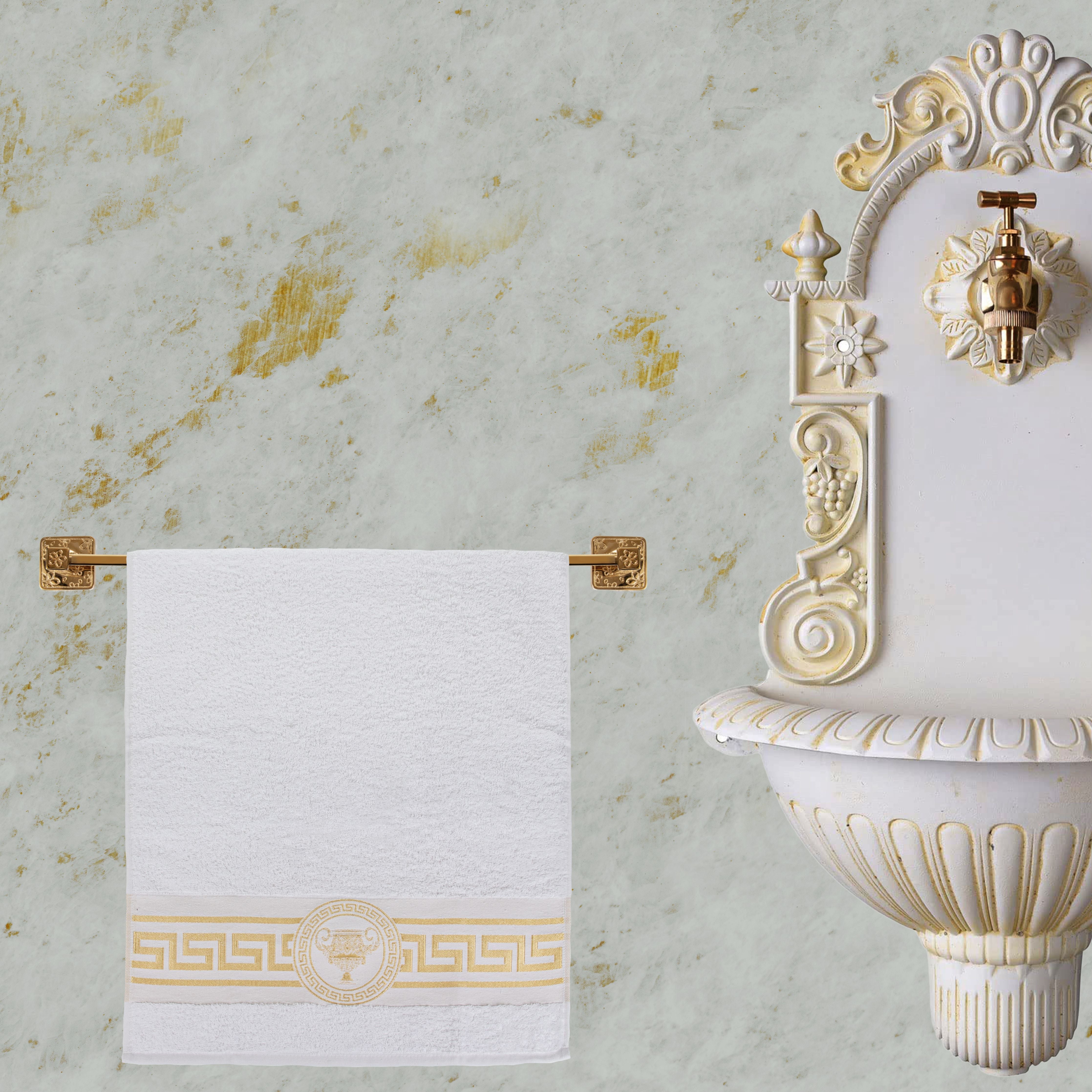 Mäander Amphora Towels White Gold