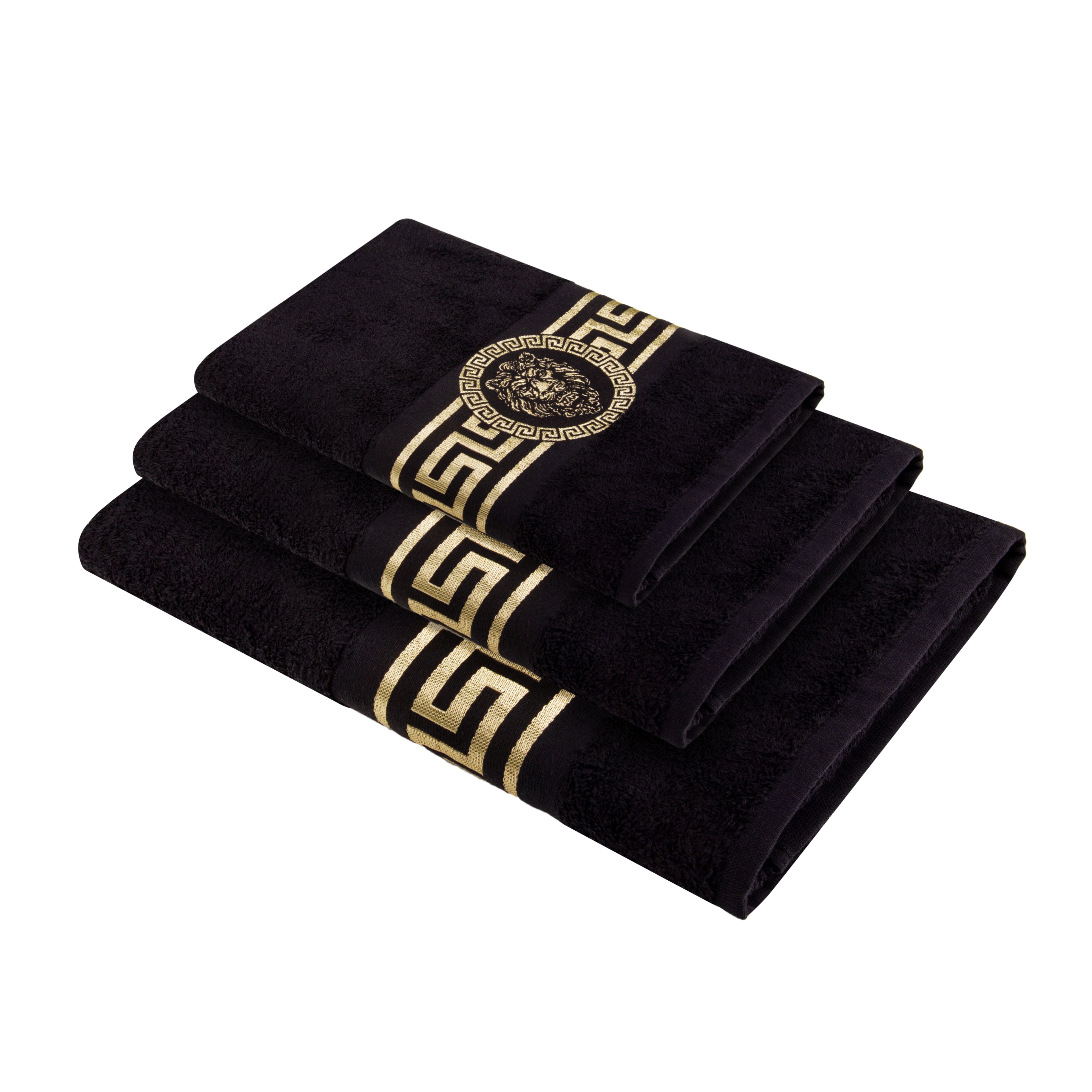 Meander Lion Towels Black Gold