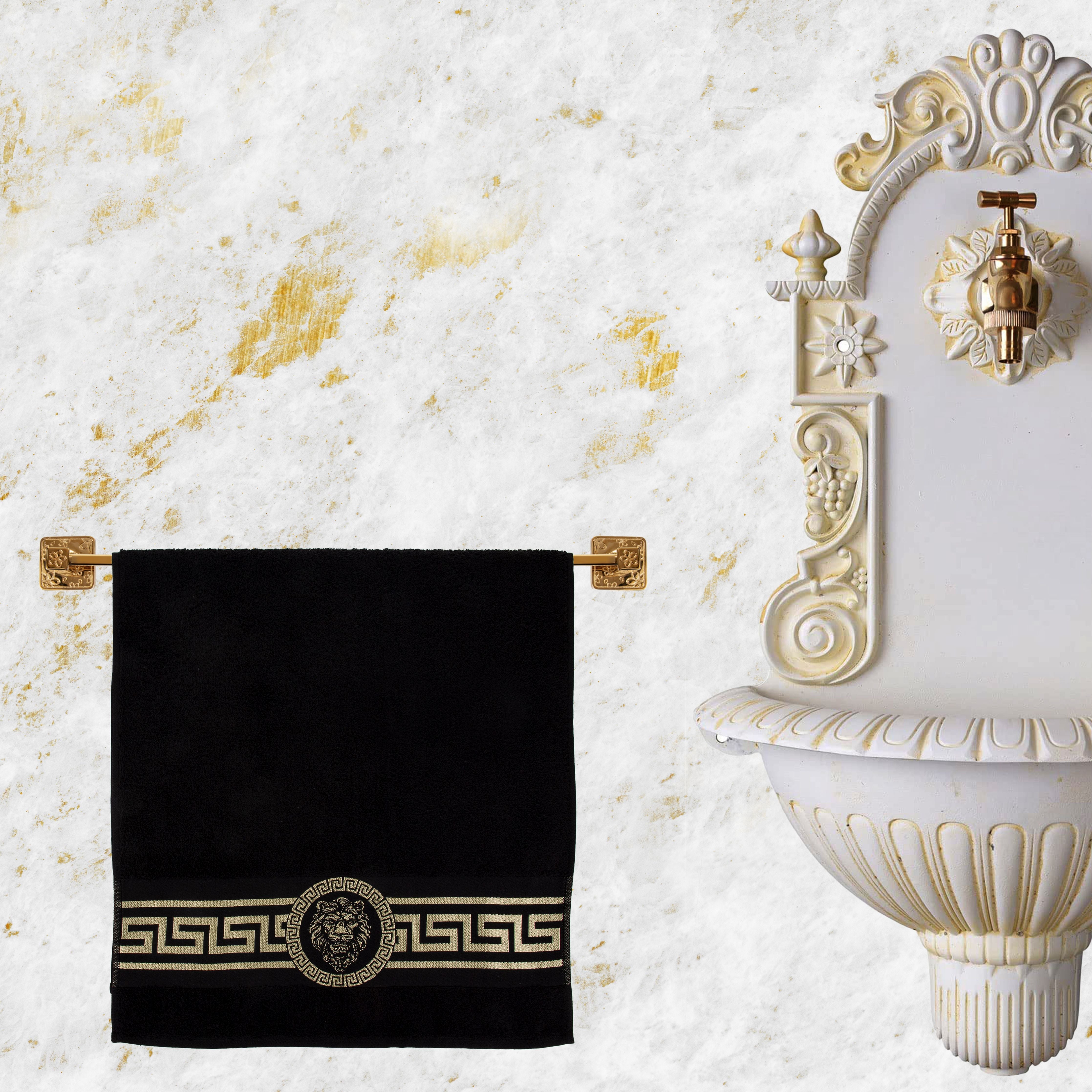 Meander Lion Towels Black Gold