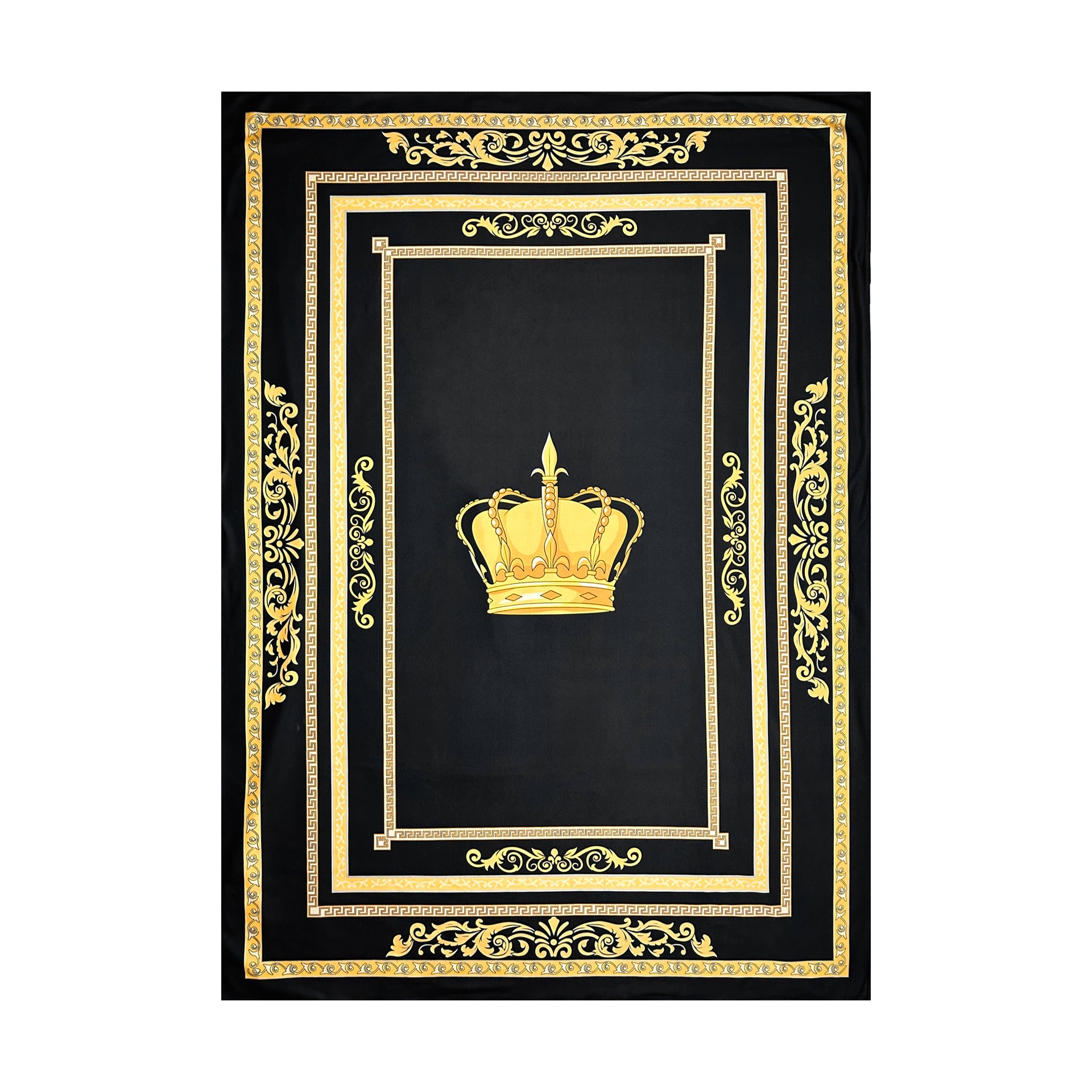 Set of 3 decorative pillows with Sherpa blanket crown motif in silk look - black gold with filling