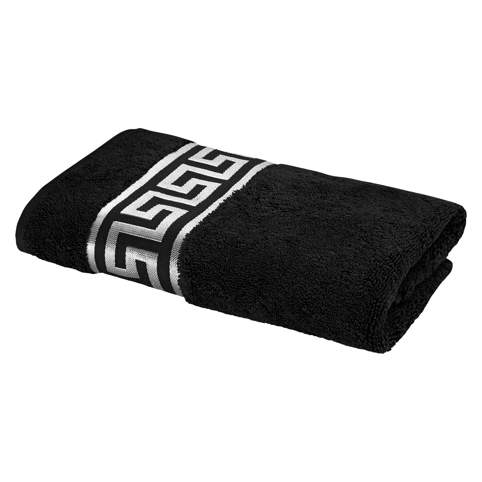 Mäander Löwe Luxus Handtücher – 100% Baumwolle, Saugfähig & Öko-Tex Zertifiziert – Schwarz mit Silber Stickerei für Bad, Sauna & Sport