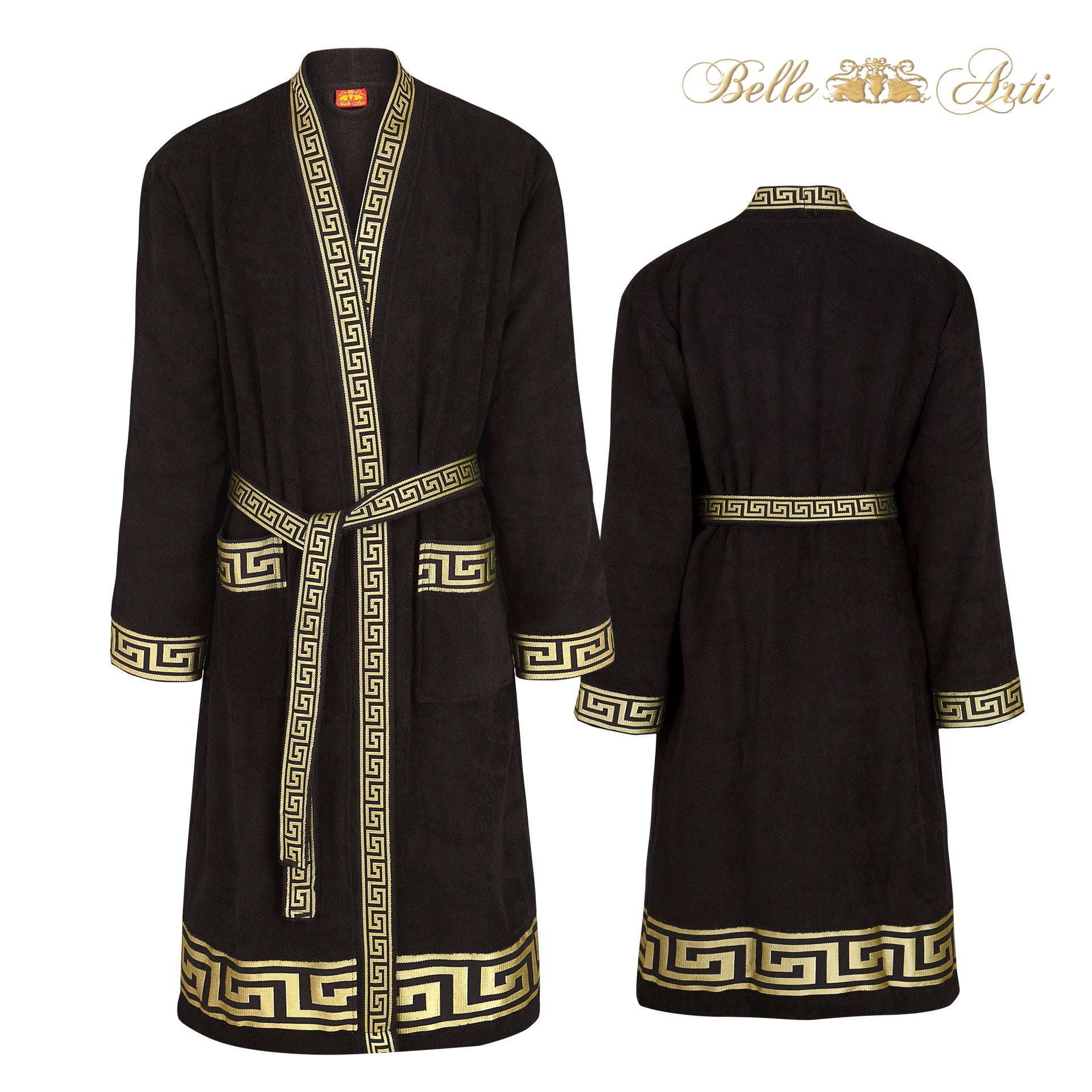 Bademantel Kimono für Damen & Herren - 100% Baumwolle in schwarz gold
