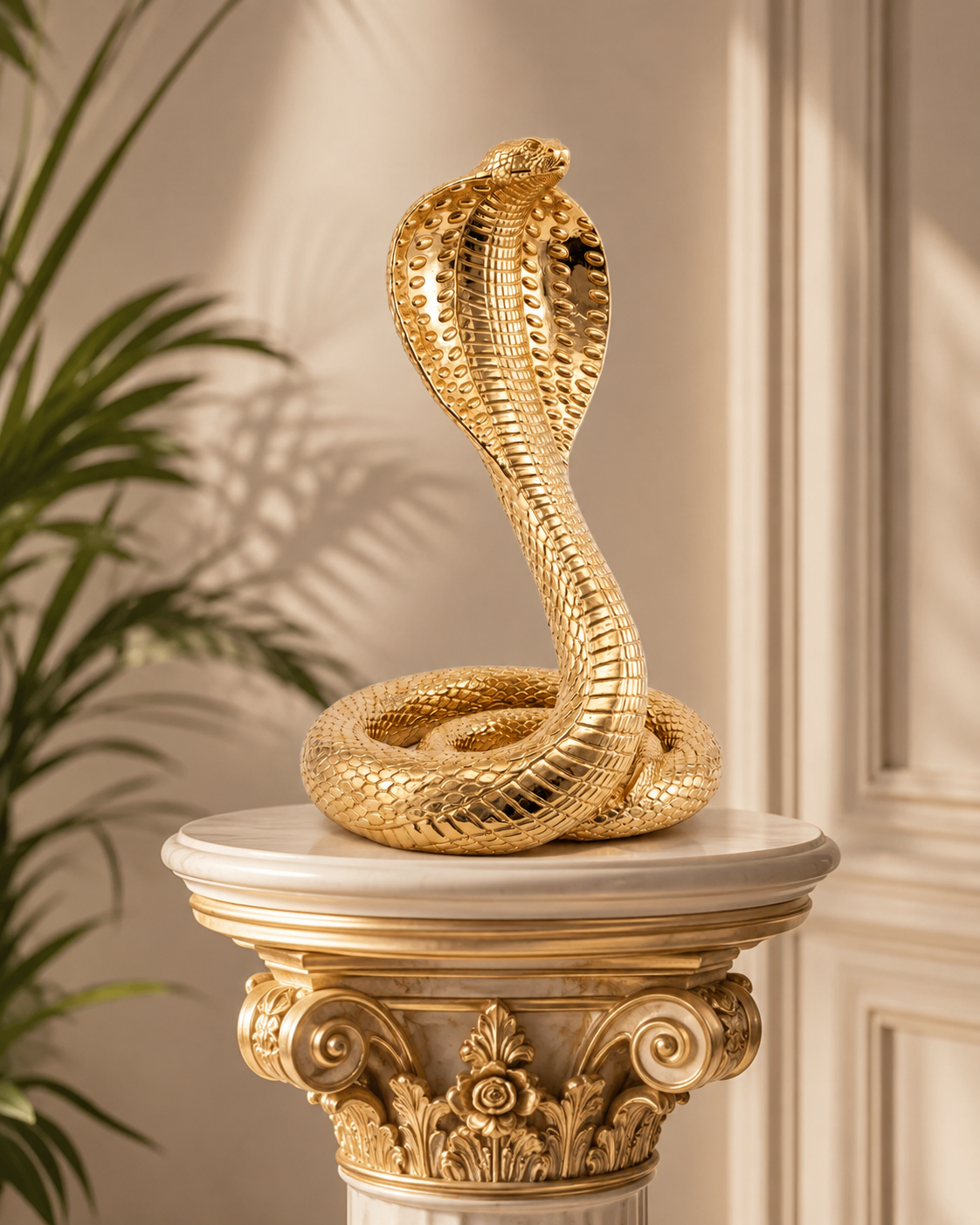 Exklusive Kobra Skulptur aus Resin – Elegante Schlange Deko-Figur in Hochglanz-Gold, 41 cm Höhe – Moderne Design-Statue für Wohnzimmer & Büro