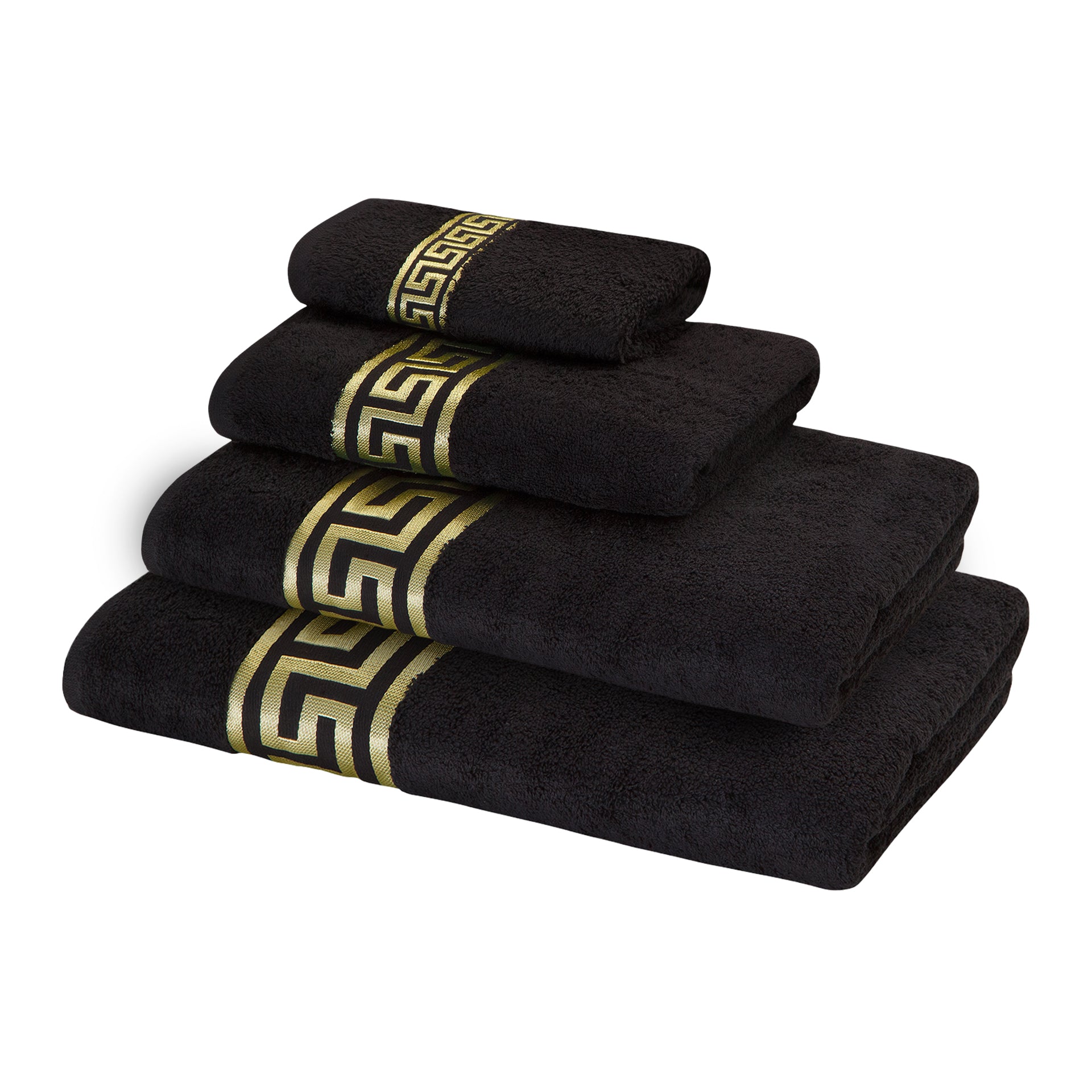 Premium Mäander Handtücher eingestickt in schwarz gold - 100% Baumwolle & ökotex zertifziert