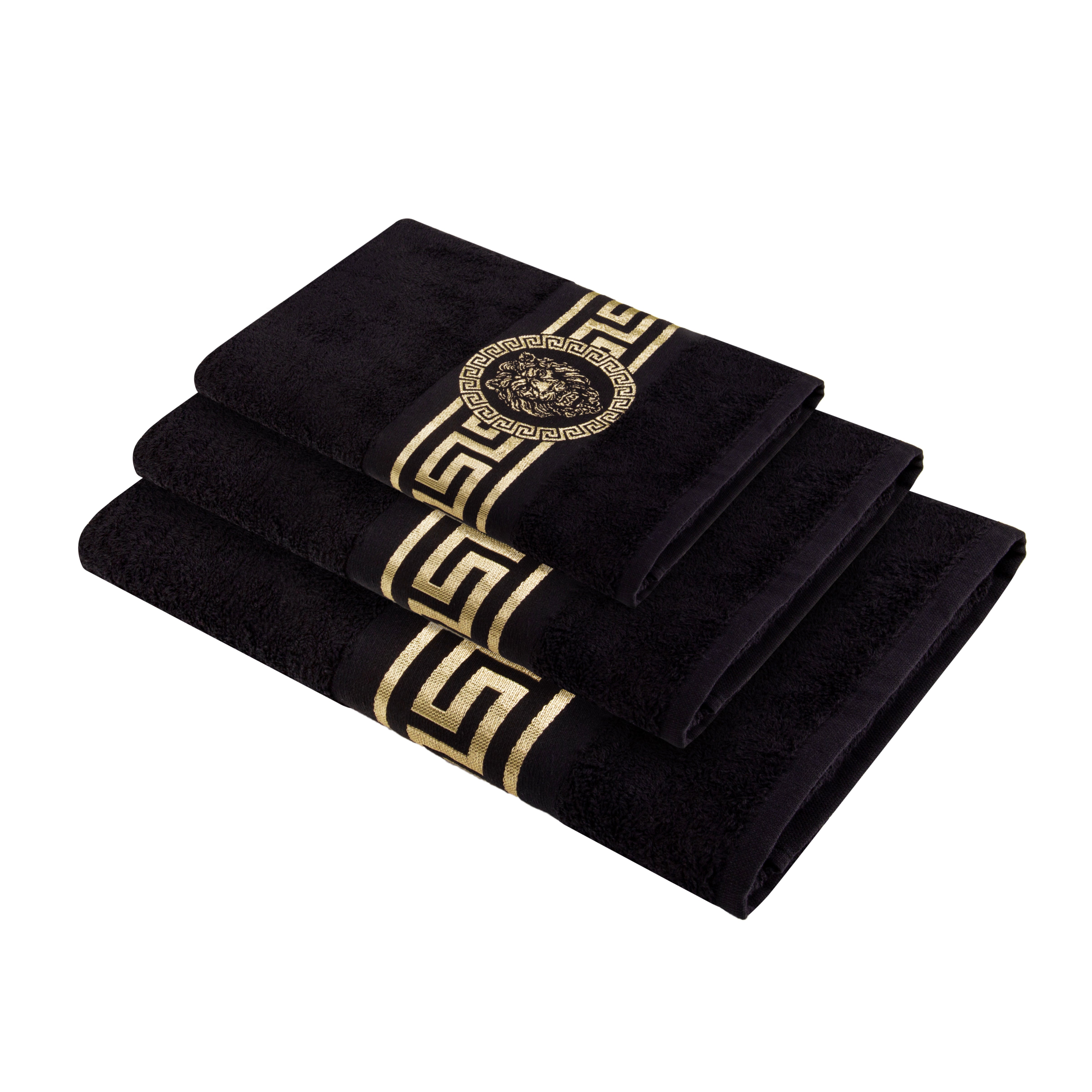 Meander Lion Towels Black Gold