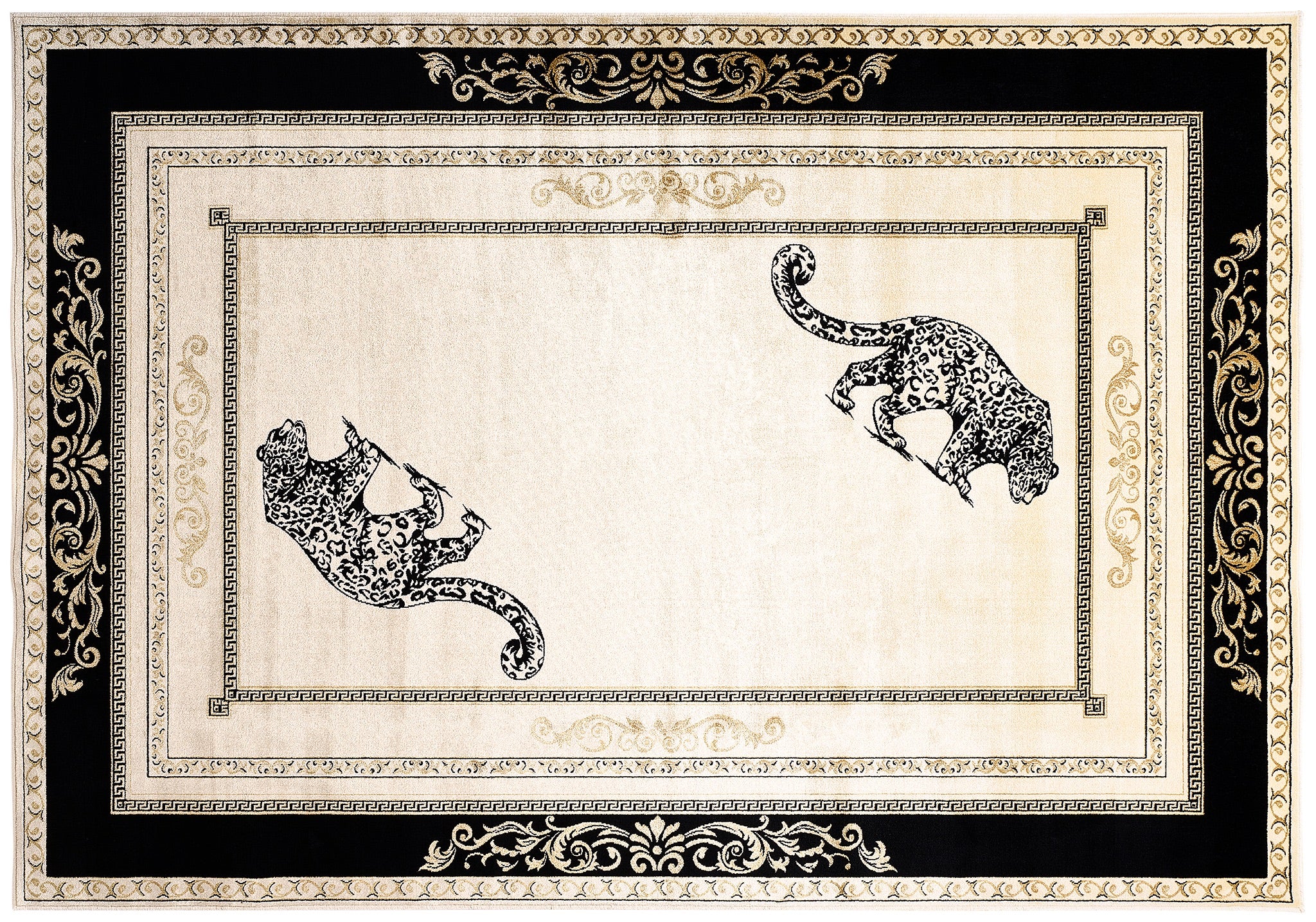 Luxus Teppich mit Panther Motiv - Eleganz in schwarz gold - Italienisches Flair - kurzflor, weich, flauschig - 100% Viskose