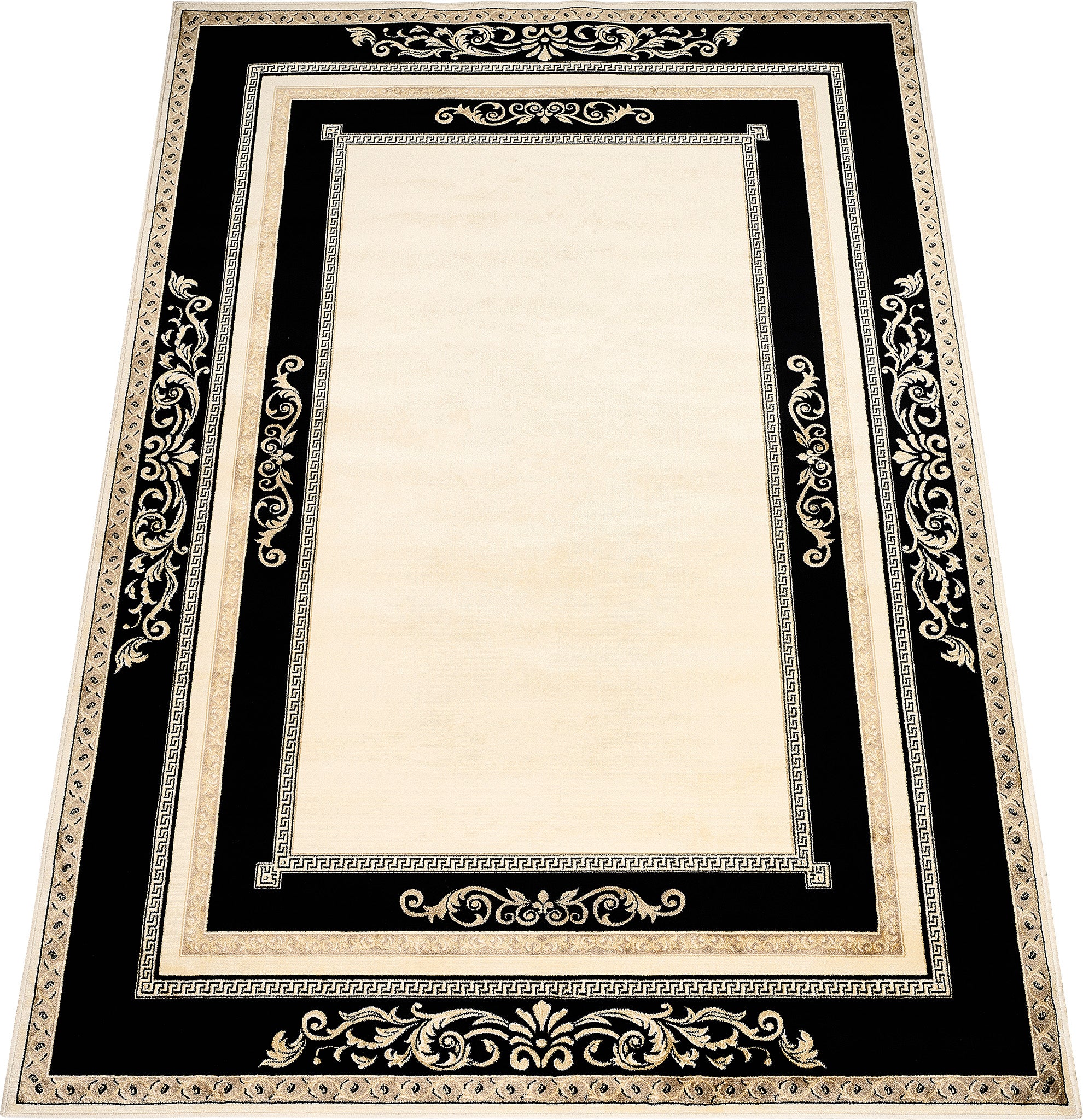 Luxus Teppich Florenz - Italienische Eleganz und Flair in schwarz gold - kurzflor, weich, flauschig - 100% Viskose