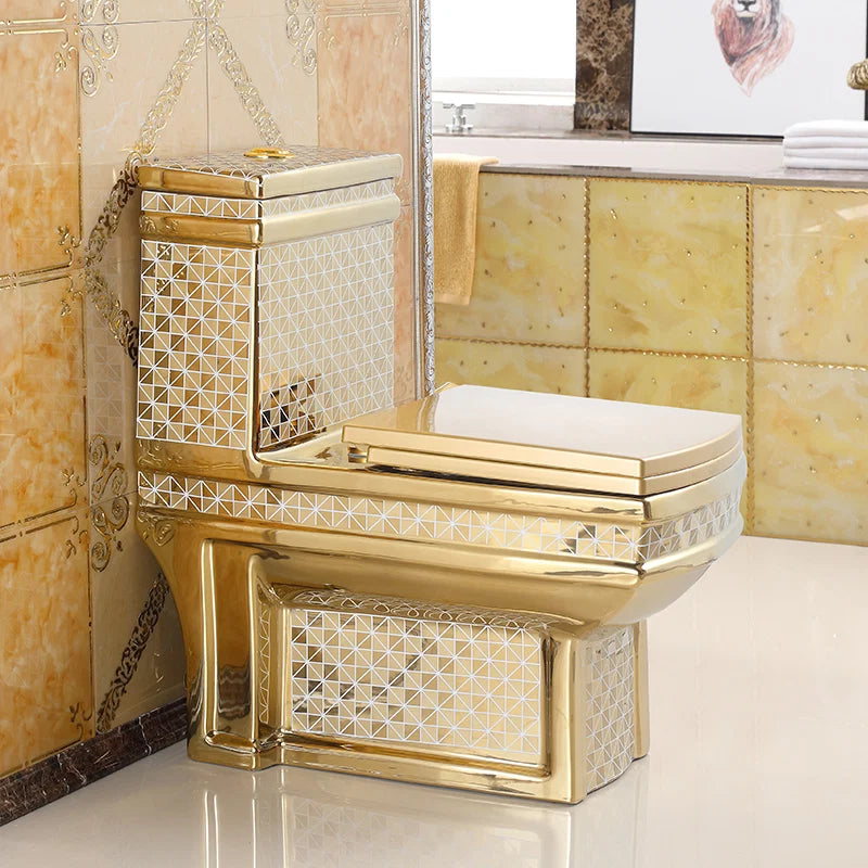 Exklusive Toilette Gold Kariert Eckig