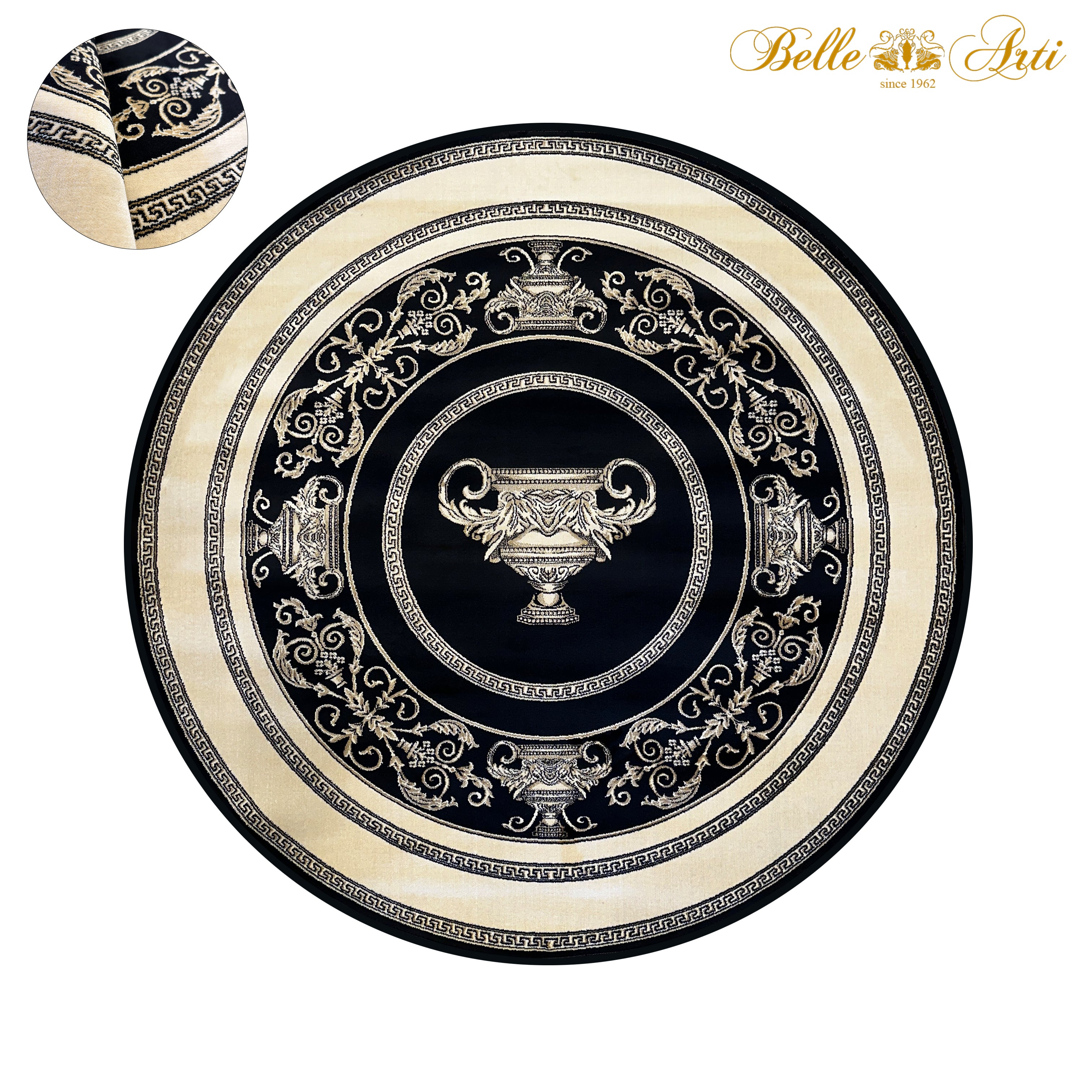Luxus Designer Teppich Mike Milano in Schwarz Gold mit Amphore Motiv - 100% Viskose hochwertig, rutschfest, allergikerfreundlich, Fußbodenheizung geeignet