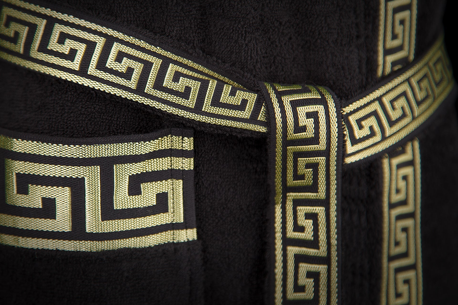 Bademantel Kimono für Damen & Herren - 100% Baumwolle in schwarz gold