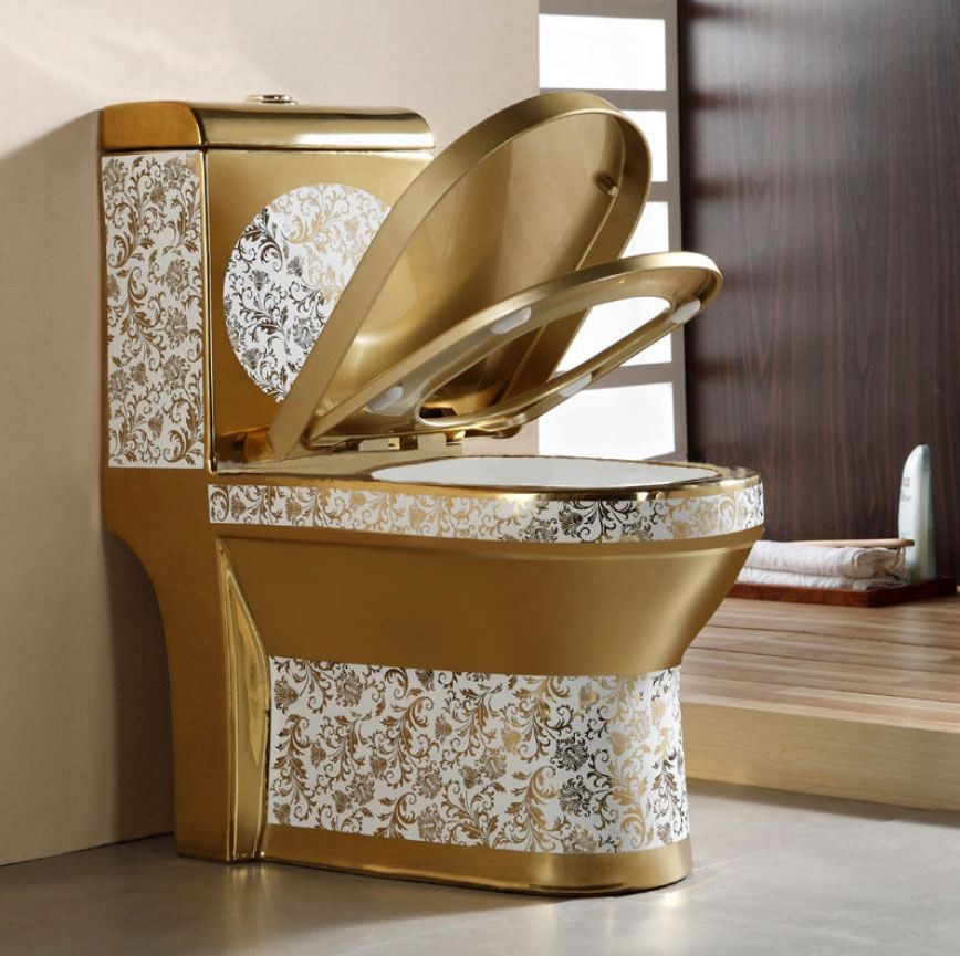 Goldene Toilette Blumen Weiß/Gold