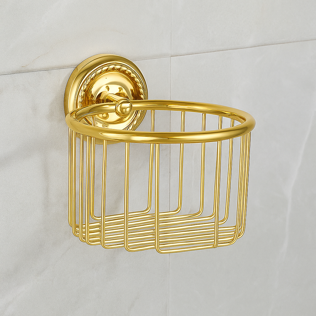 Duschablage Wandkorb aus Messing – Gold, 14 × 16,5 cm | Belle Arti