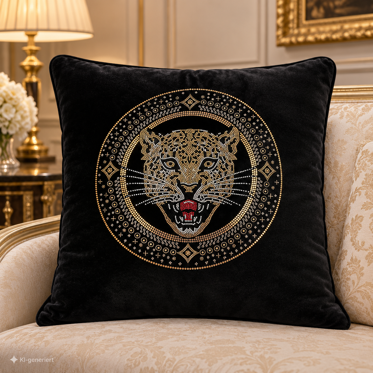 Dekokissen Tiger Muster mit Steinen - schwarz gold mit Füllung und Bezug