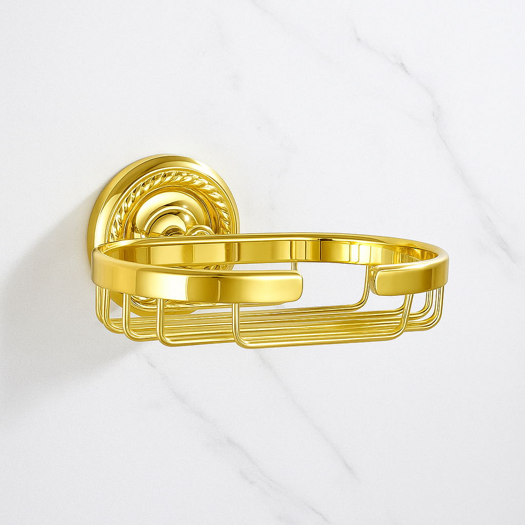 Seifenhalter Wandkorb aus Messing – Gold, 14,5 × 9,5 cm | Belle Arti