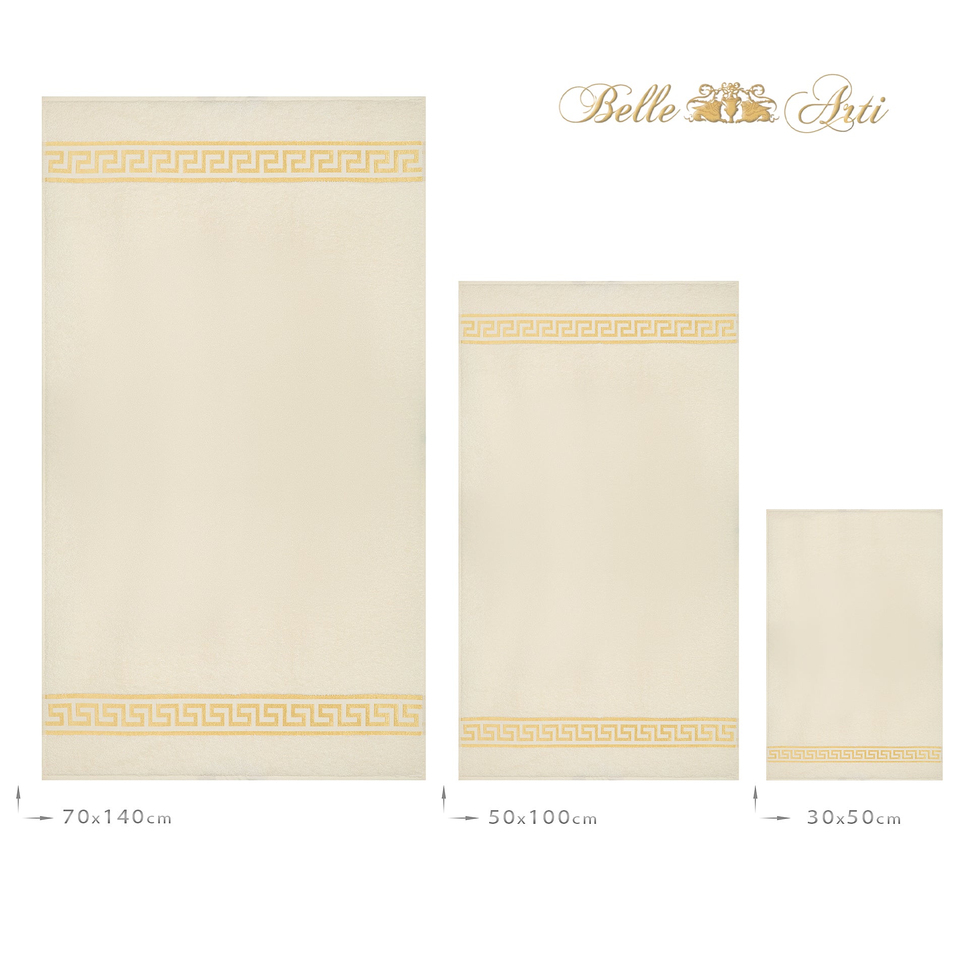 Premium Handtuch Mäander in beige gold - 100% Baumwolle Frottee - Stickerei