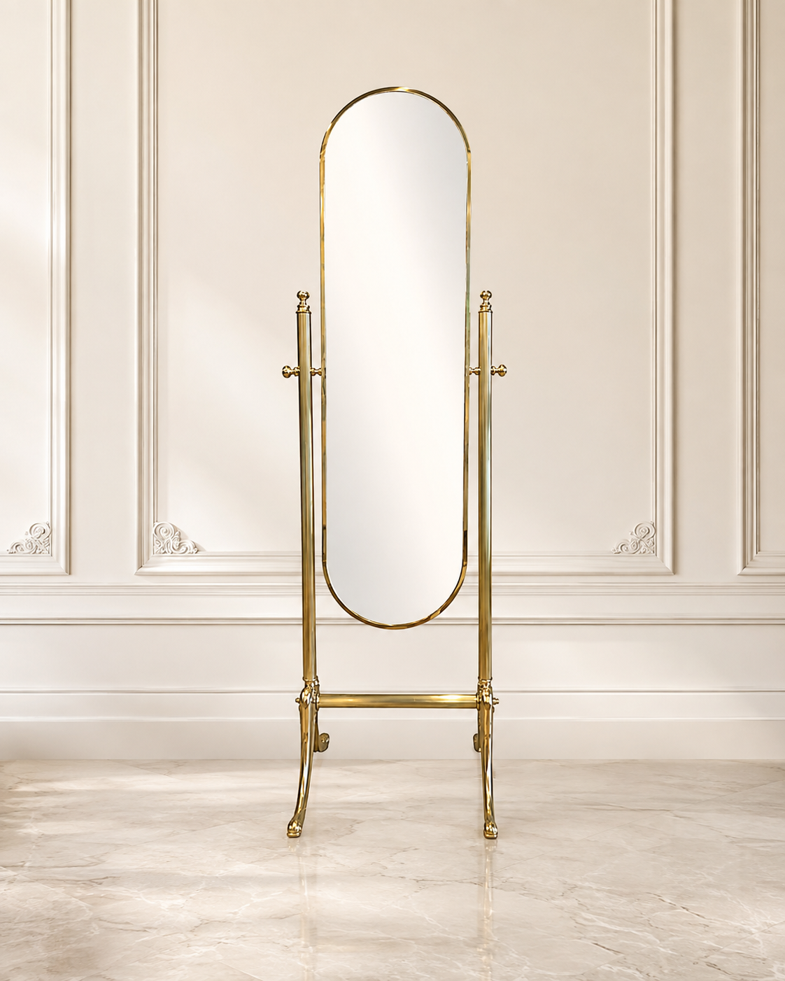 Baroque standing mirror made of brass